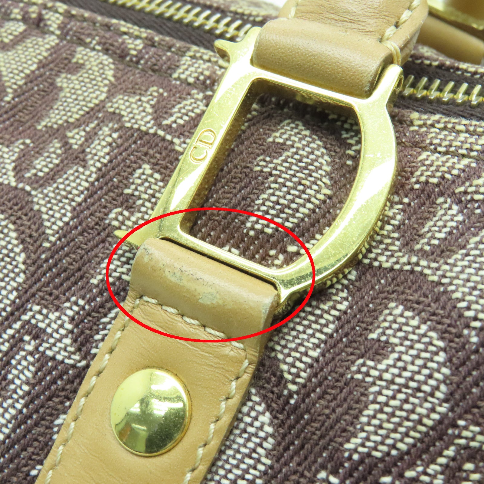 Dior canvas Boston Bag gold buckle handle bag brown