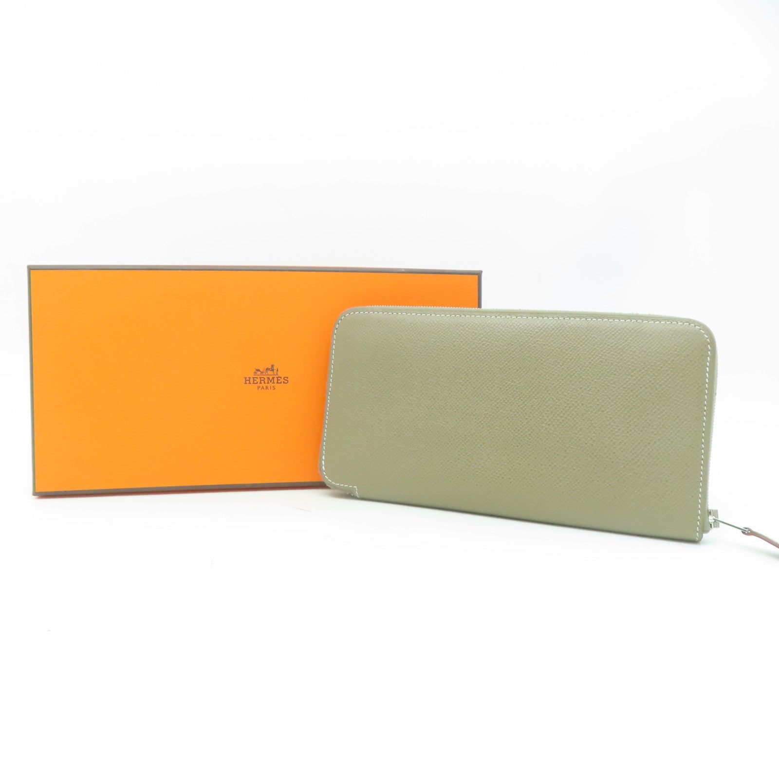 HERMES Veau Epsom皮革Silk In Compact銀扣長錢包大象灰色