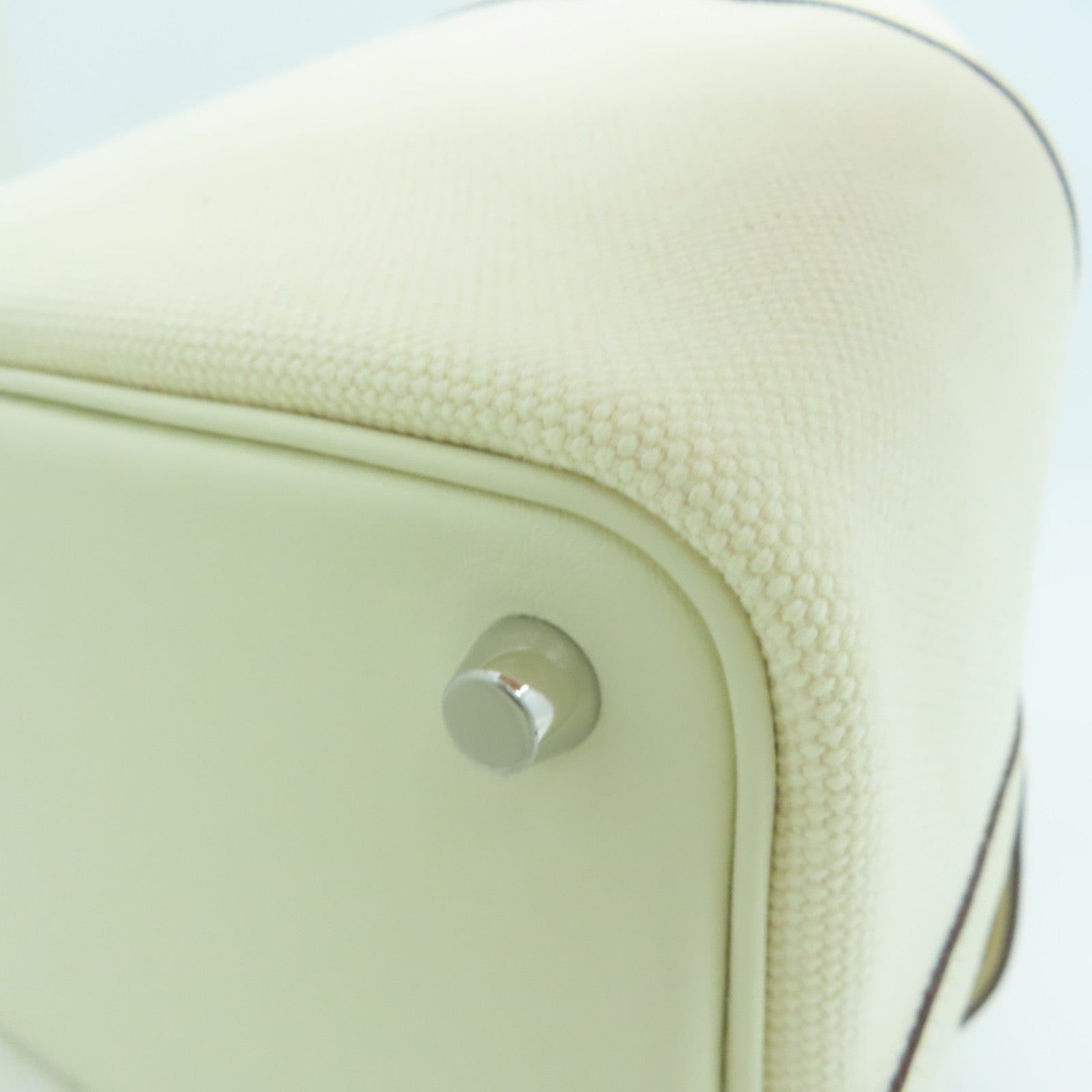 HERMES Toile Canvas Picotin Cargo银扣手挽袋白色/Nata