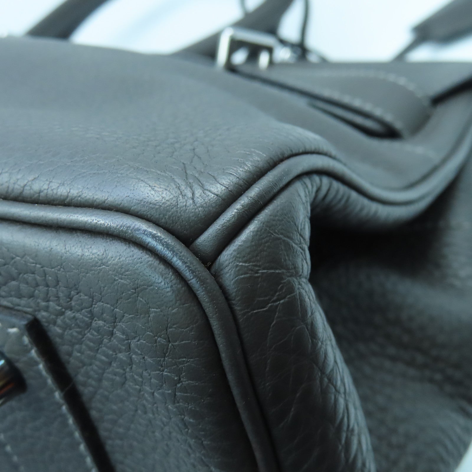 HERMES Clemence皮革Shoulder Birkin銀扣肩背袋灰色