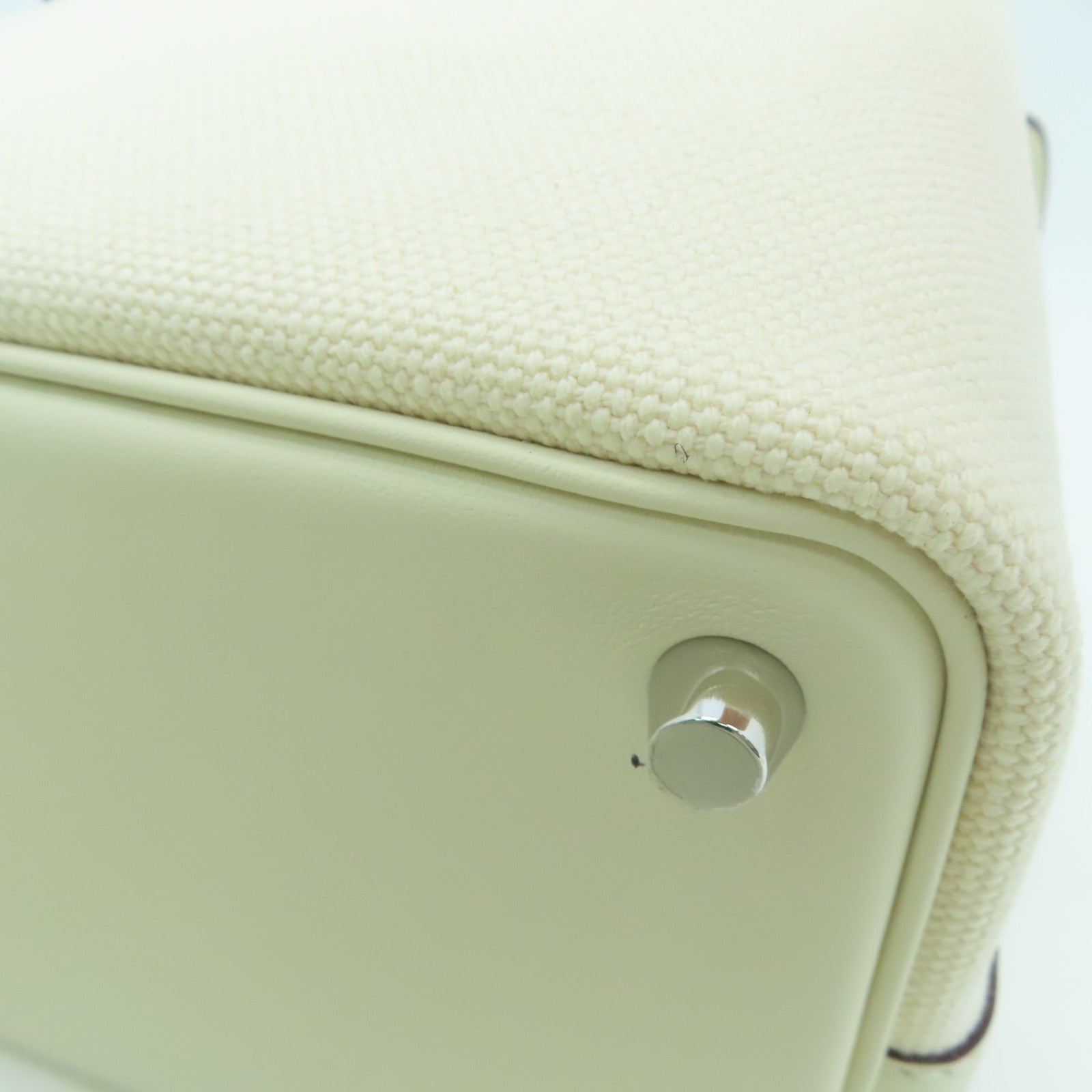 HERMES Toile Canvas Picotin Cargo银扣手挽袋白色/Nata