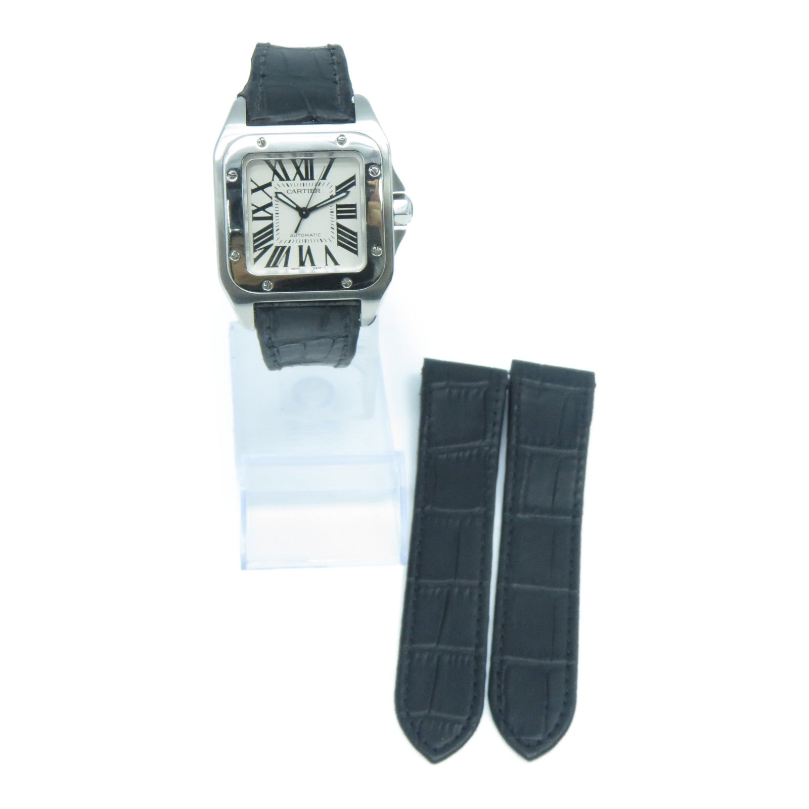 CARTIER Santos 100不銹鋼自動機芯手錶白色/黑色
