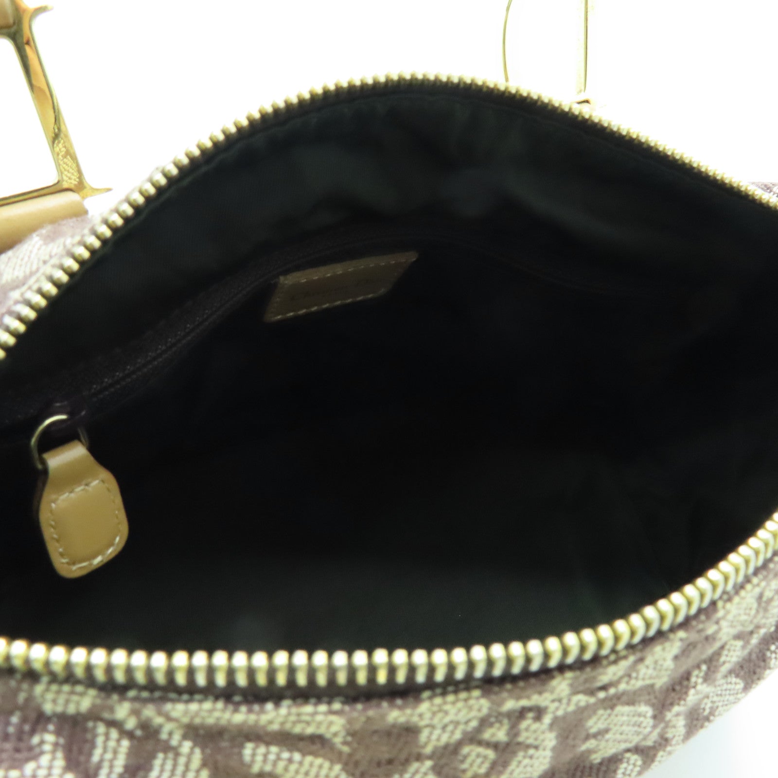 Dior canvas Boston Bag gold buckle handle bag brown