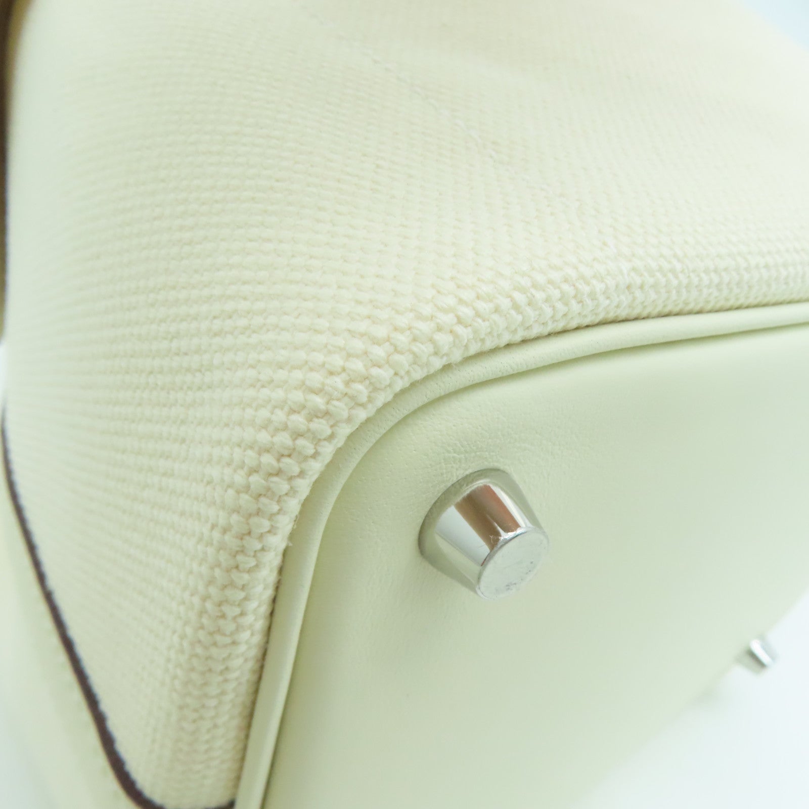 HERMES Toile Canvas Picotin Cargo银扣手挽袋白色/Nata