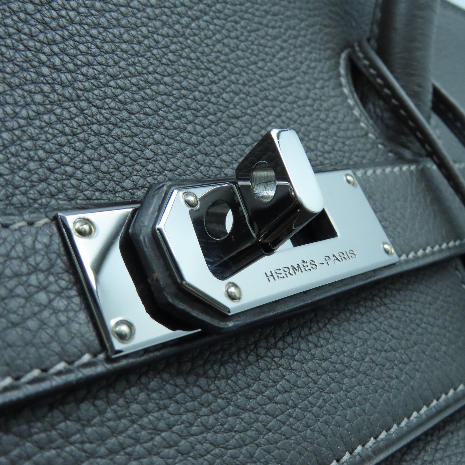 HERMES Clemence皮革Shoulder Birkin銀扣肩背袋灰色