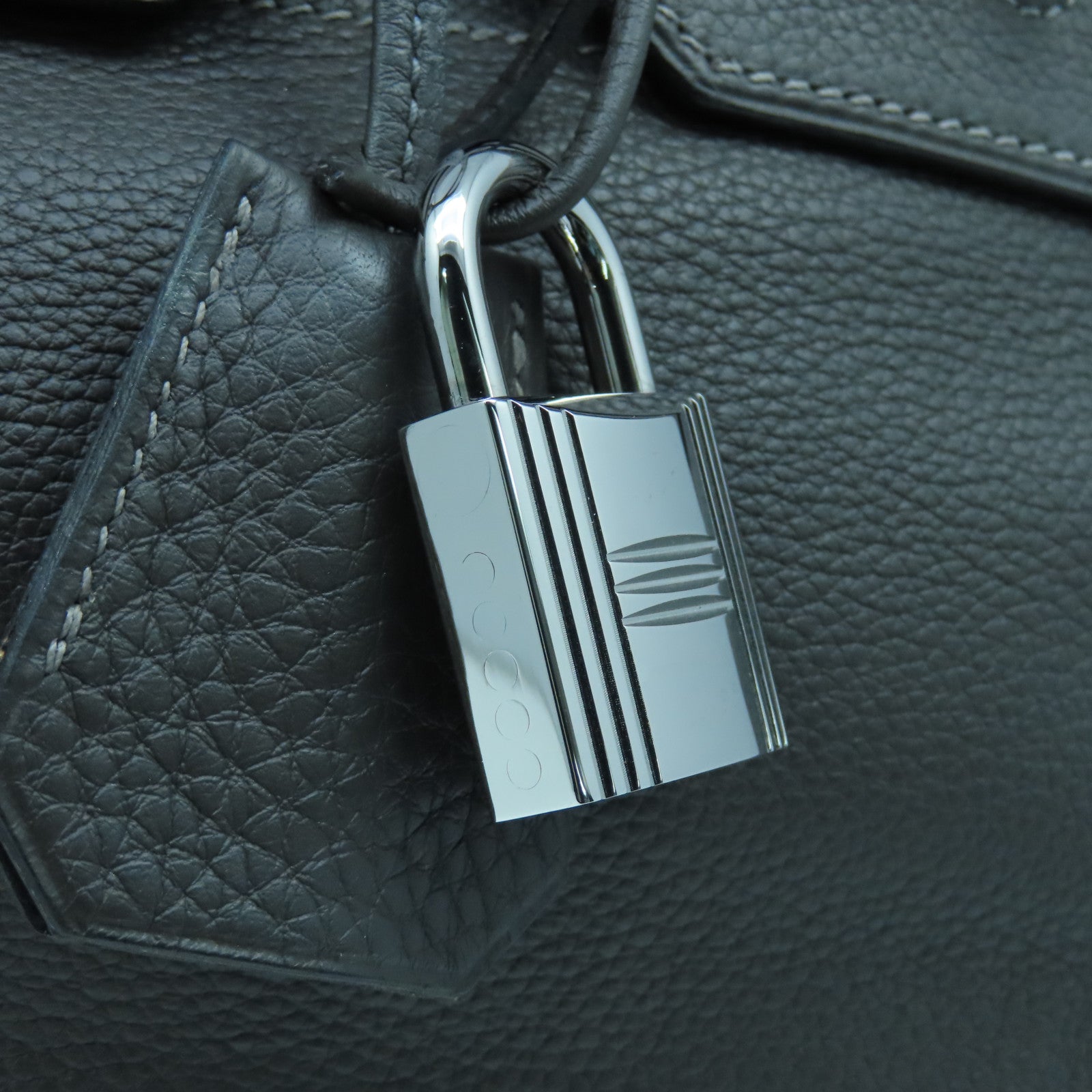 HERMES Clemence皮革Shoulder Birkin銀扣肩背袋灰色