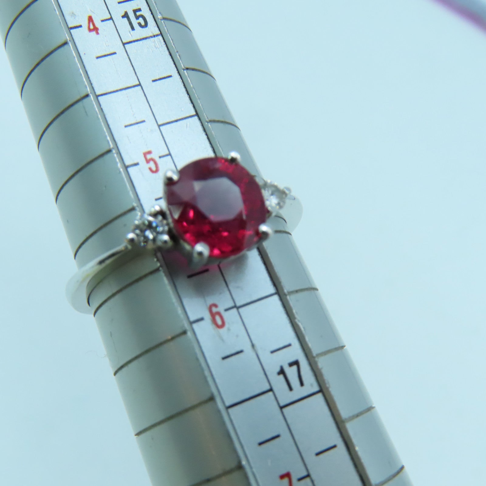 JEWELRY 18K White Gold Ruby Diamond Ring Ruby Diamond Ring US#5.25