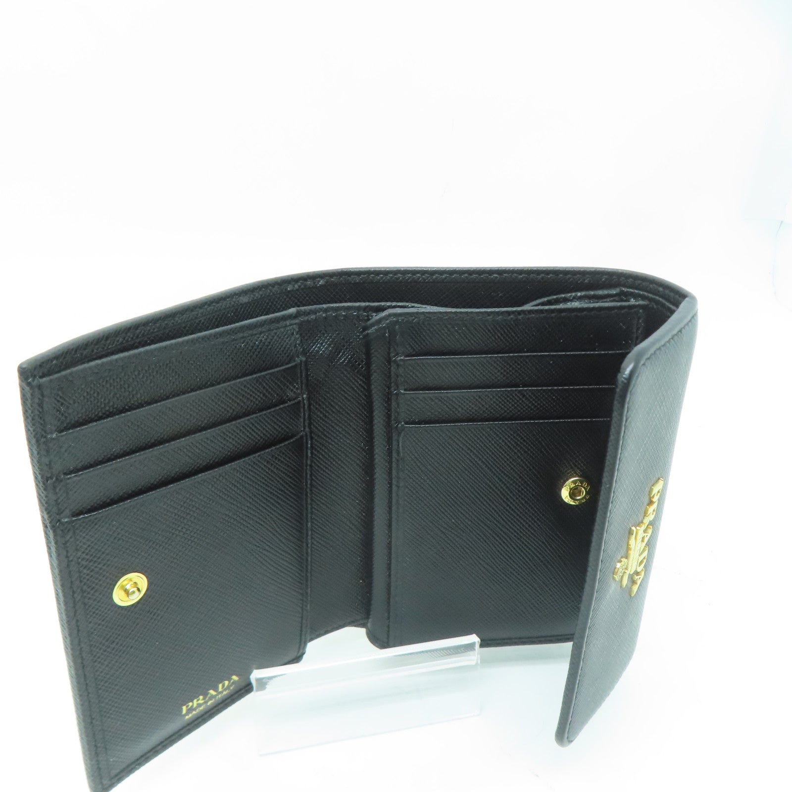 PRADA 牛皮皮革Wallet金扣錢包黑色