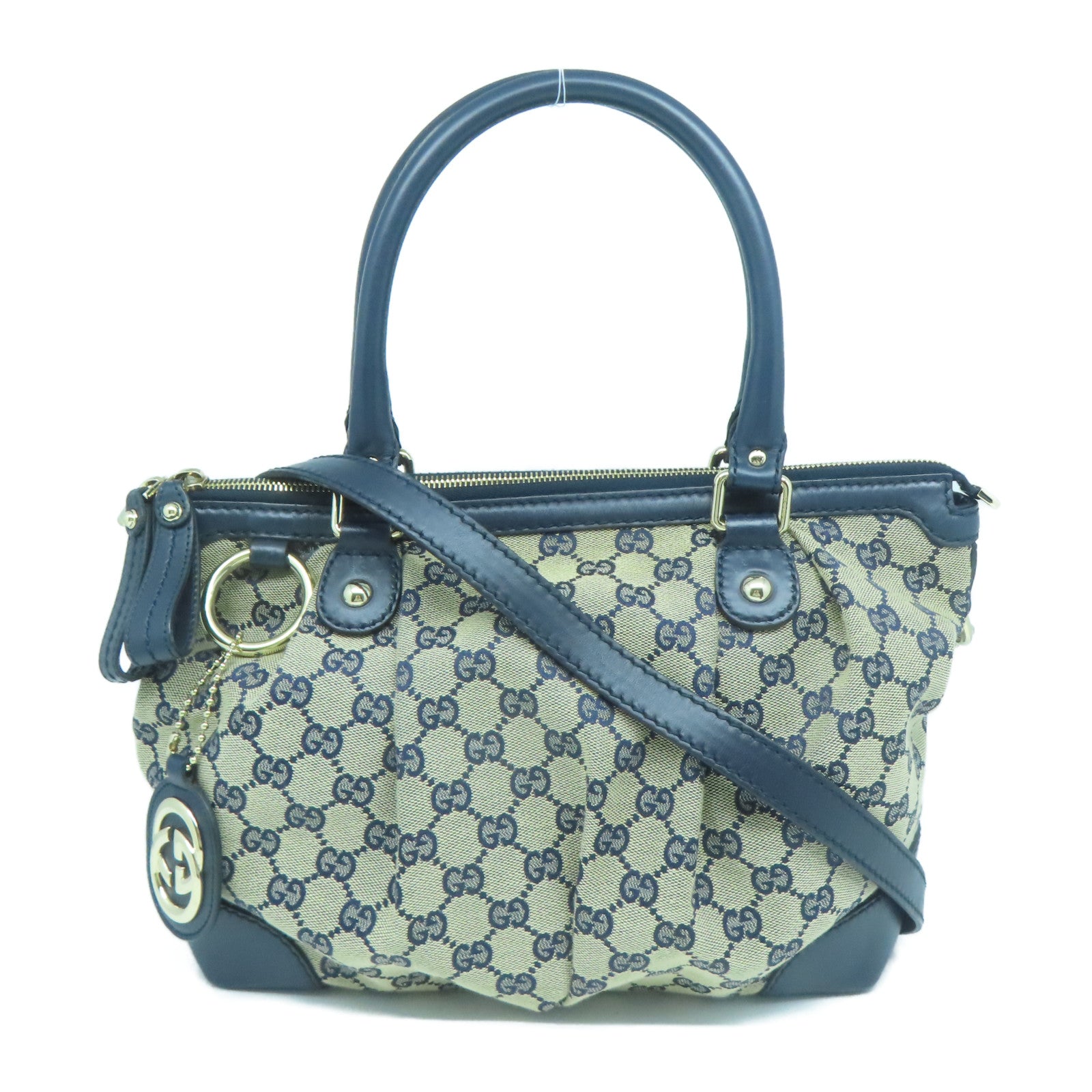 GUCCI 帆布/牛皮皮革Shoulder Bag金扣手挽肩背兩用袋藍色
