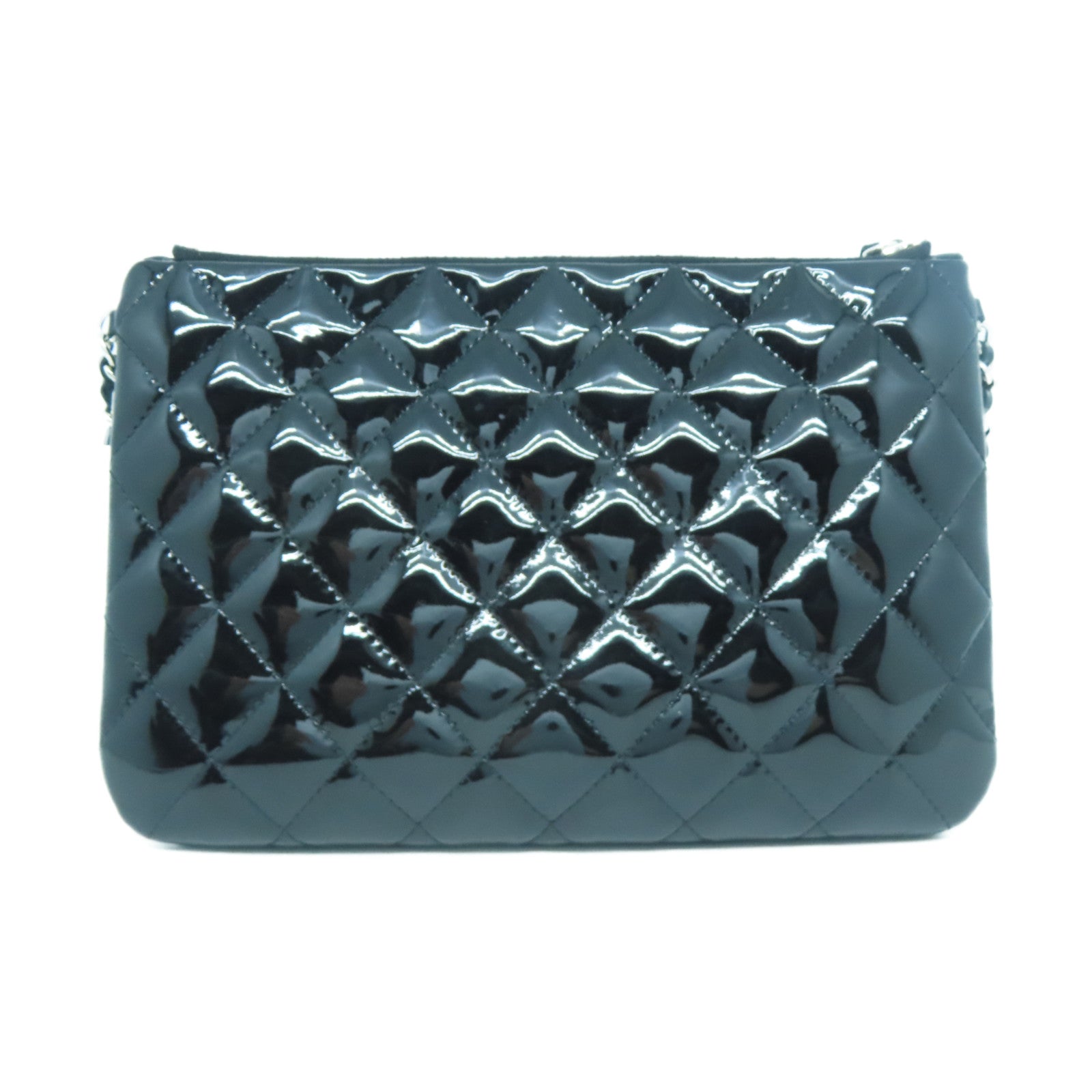 CHANEL 【激減優惠】菱格漆皮皮革Chain Shoulder銀扣鏈帶肩背袋黑色