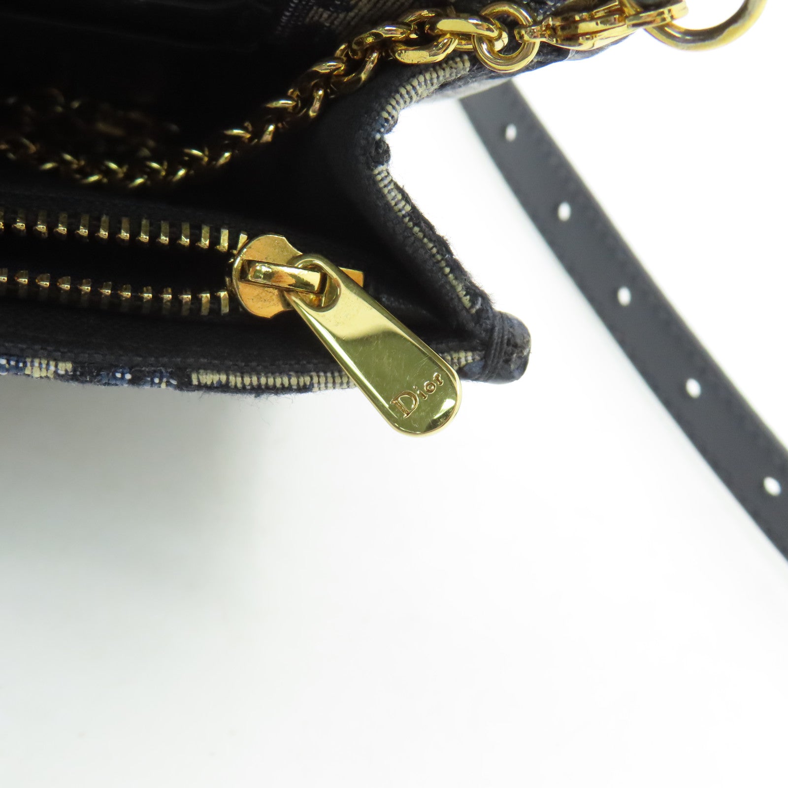 Dior 帆布SLG 30 Montaigne Pouch金扣鏈帶肩背袋/腰包深藍色