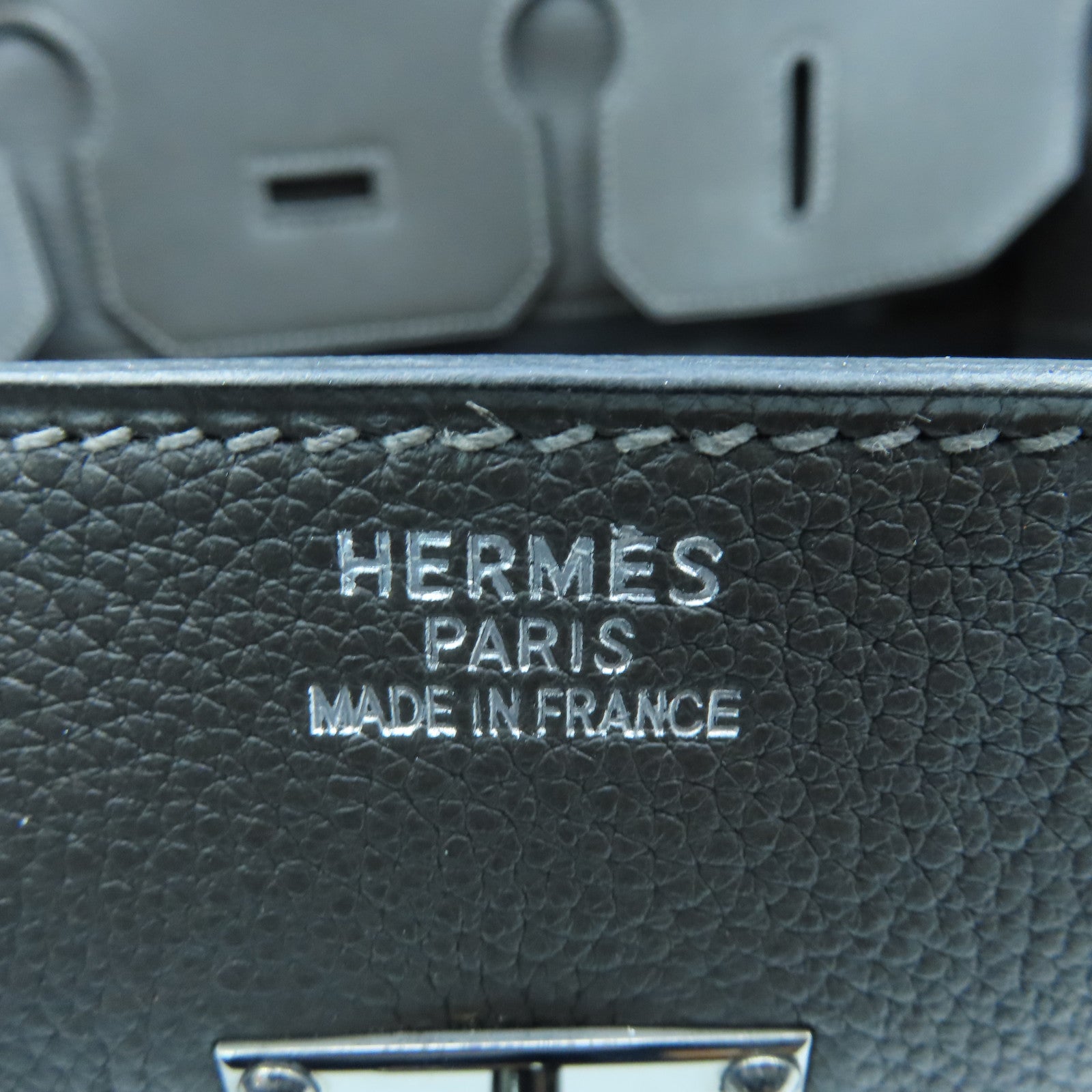 HERMES Clemence皮革Shoulder Birkin銀扣肩背袋灰色