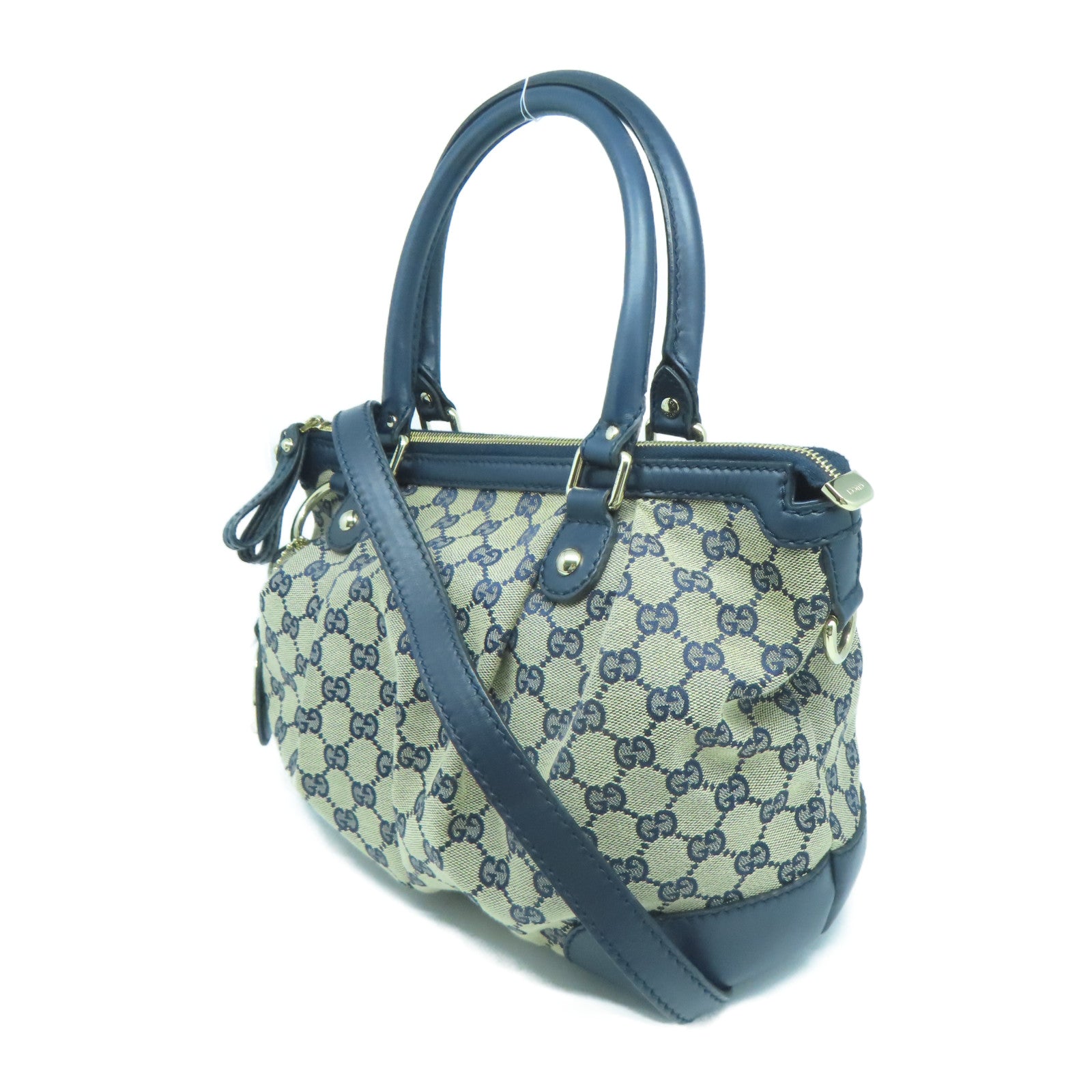 GUCCI 帆布/牛皮皮革Shoulder Bag金扣手挽肩背兩用袋藍色