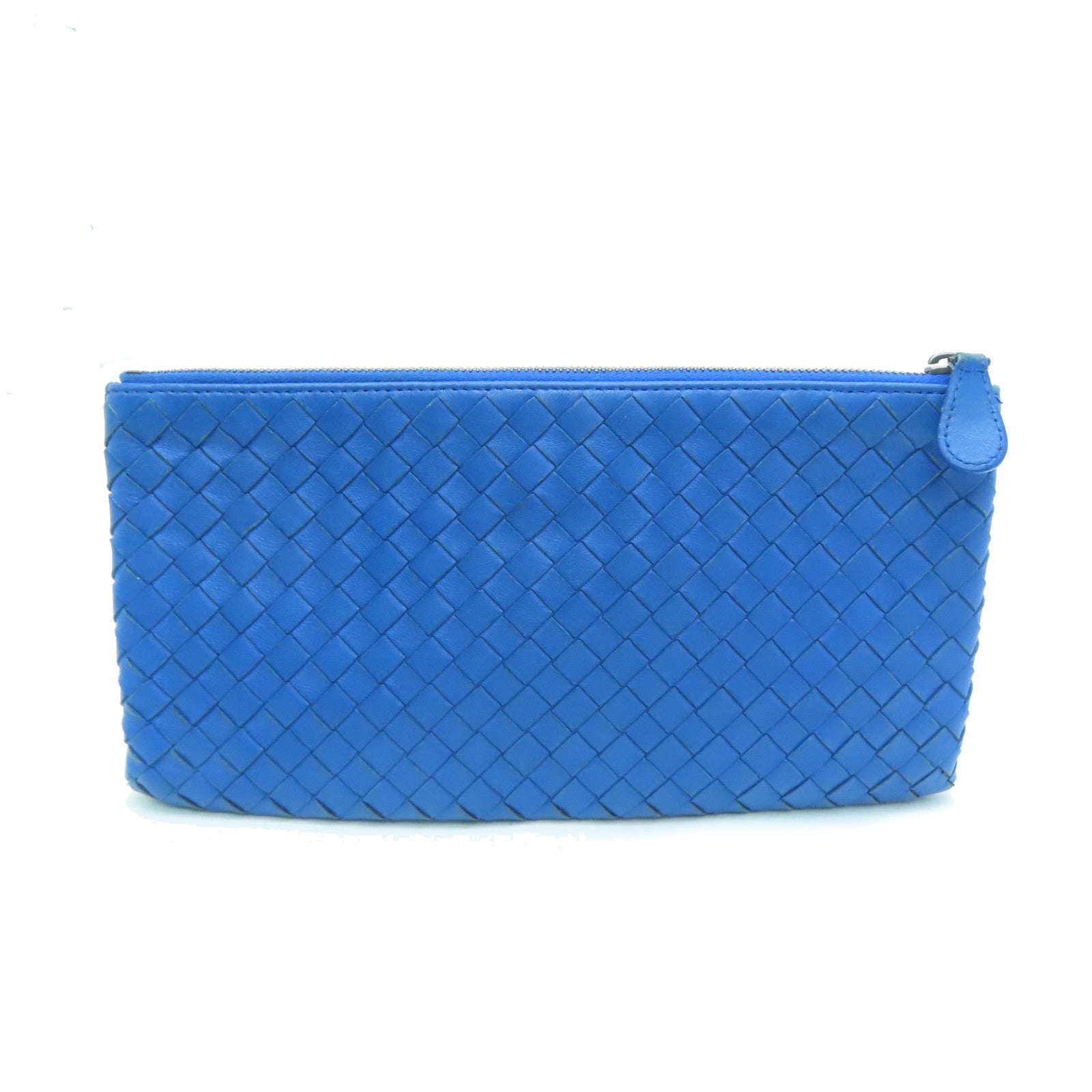 BOTTEGA VENETA 織紋皮革Pouch Clutch Bag銀扣藍色