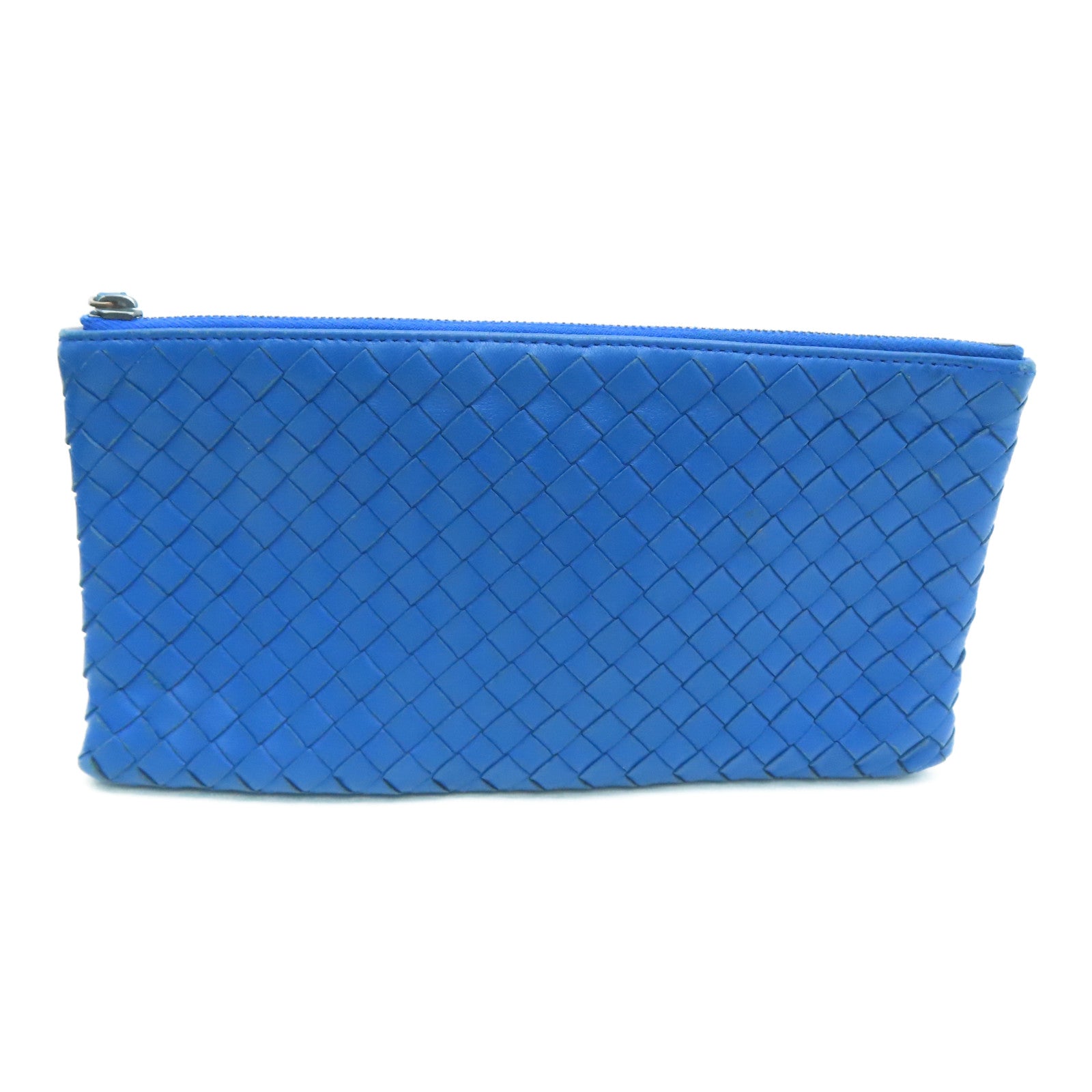 BOTTEGA VENETA 織紋皮革Pouch Clutch Bag銀扣藍色