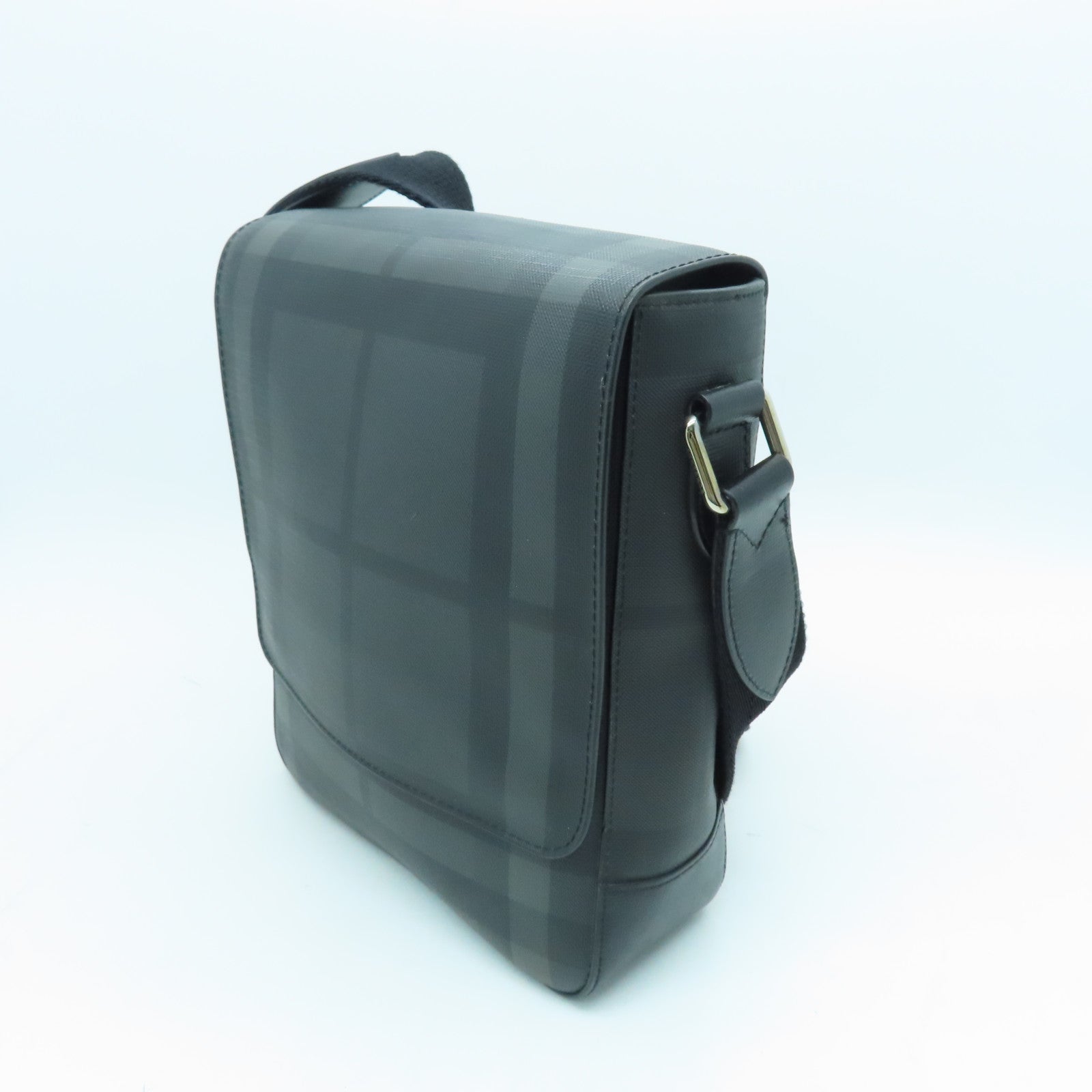 BURBERRY PVC Coated Canvas Shoulder Bag Silver Buckle Black