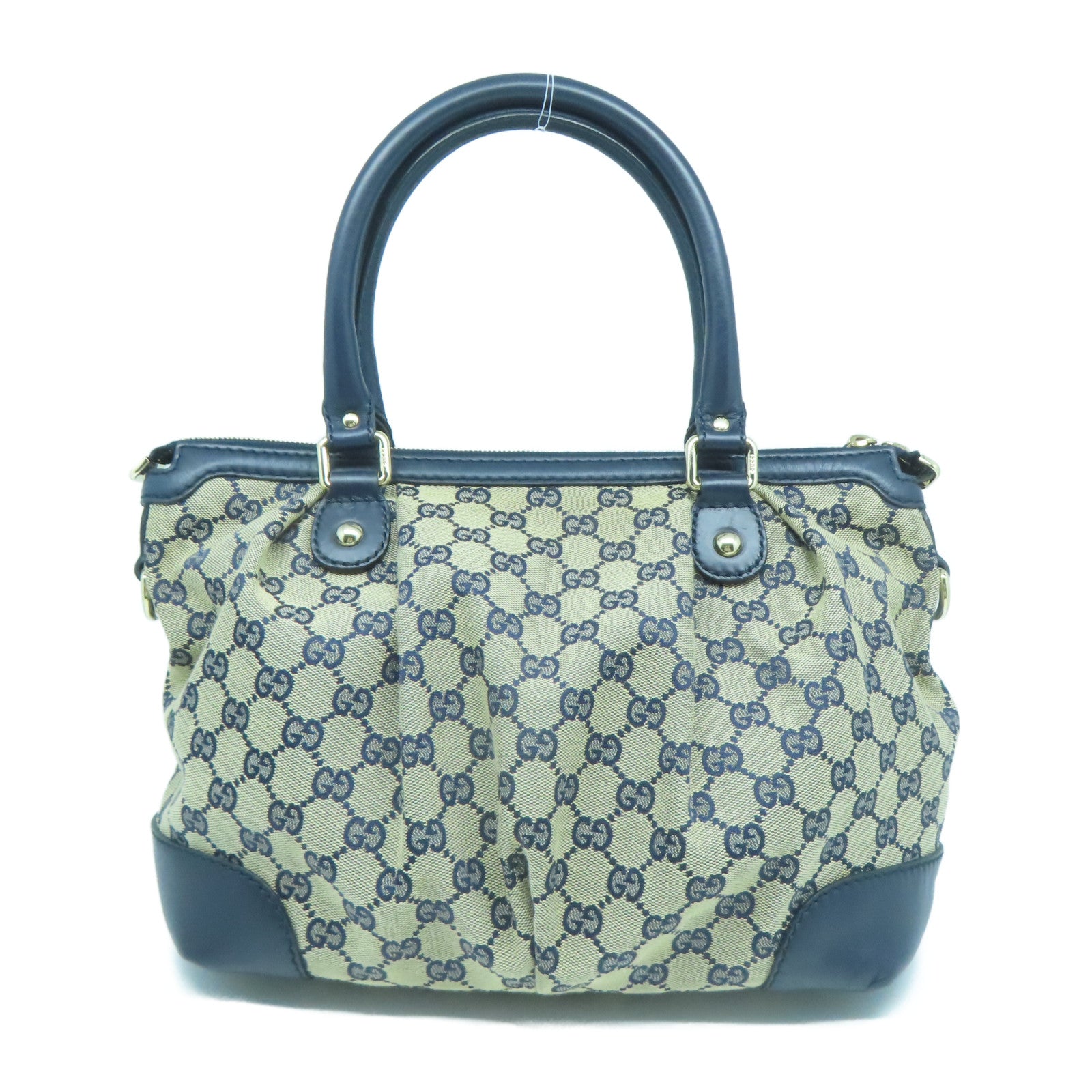 GUCCI 帆布/牛皮皮革Shoulder Bag金扣手挽肩背兩用袋藍色