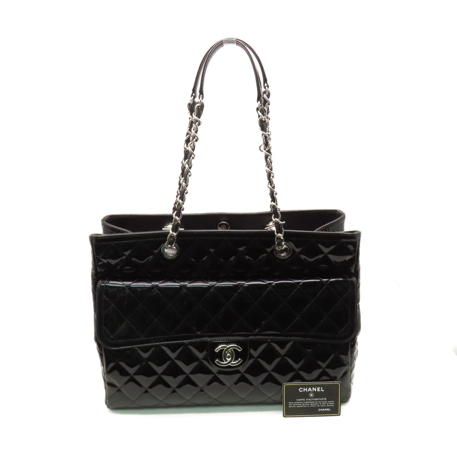 CHANEL 【激減優惠】菱格漆皮皮革Shoulder Bag銀扣鏈帶肩背袋黑色