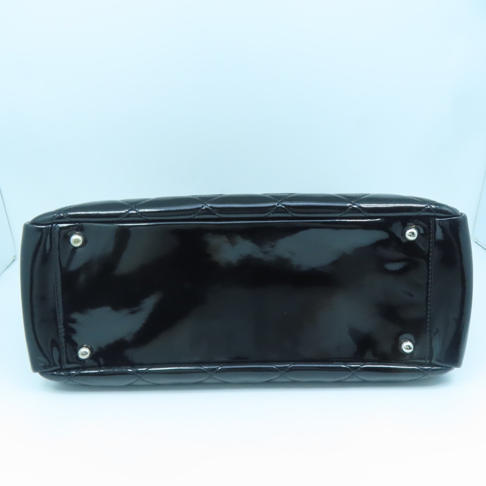 CHANEL 菱格漆皮皮革Chain Shoulder Bag銀扣鏈帶肩背袋黑色