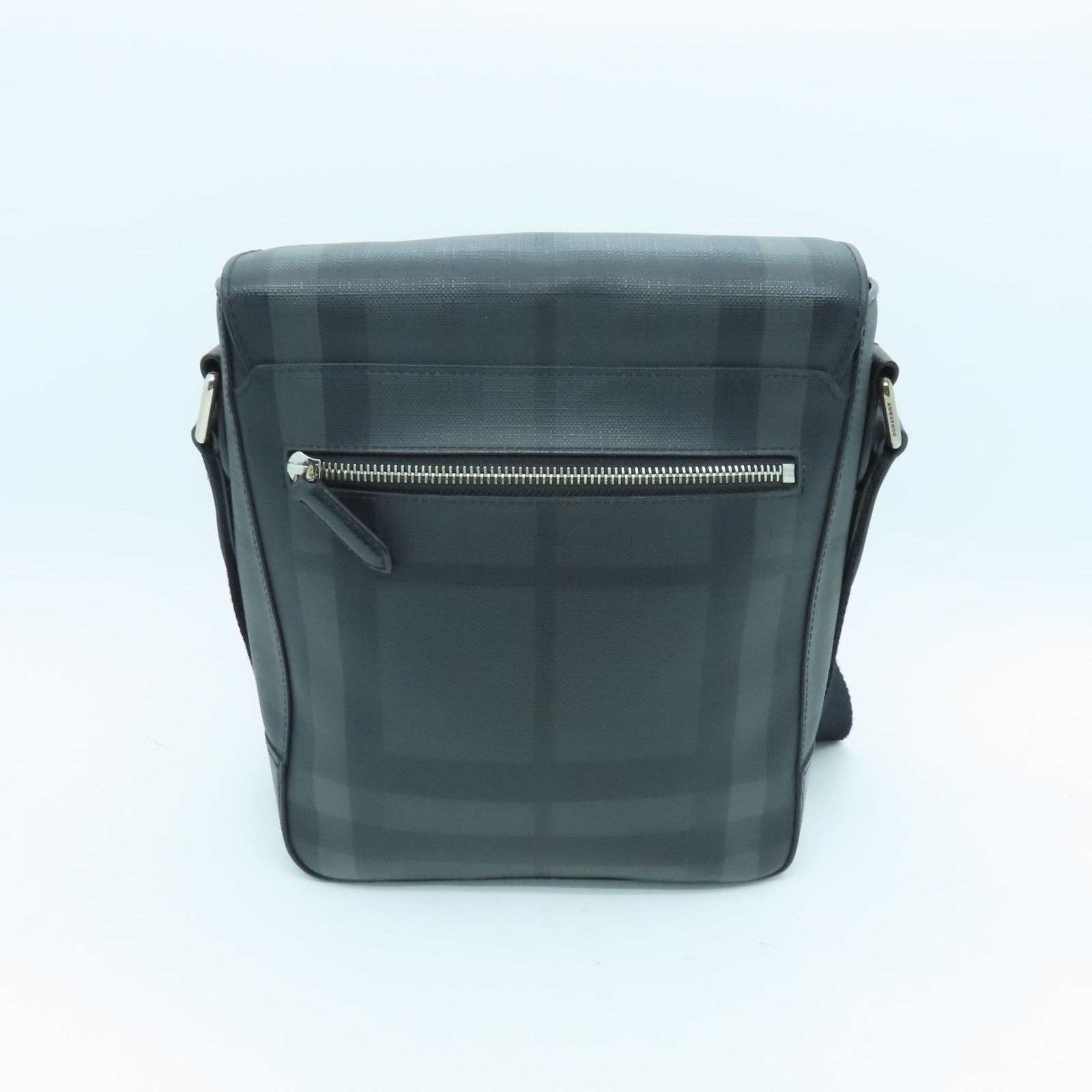 BURBERRY PVC Coated Canvas Shoulder Bag Silver Buckle Black
