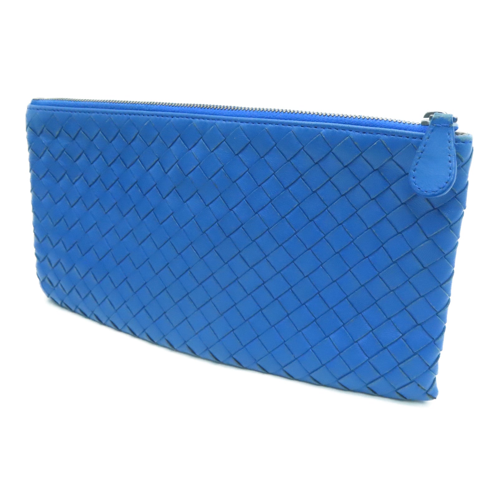 BOTTEGA VENETA 織紋皮革Pouch Clutch Bag銀扣藍色