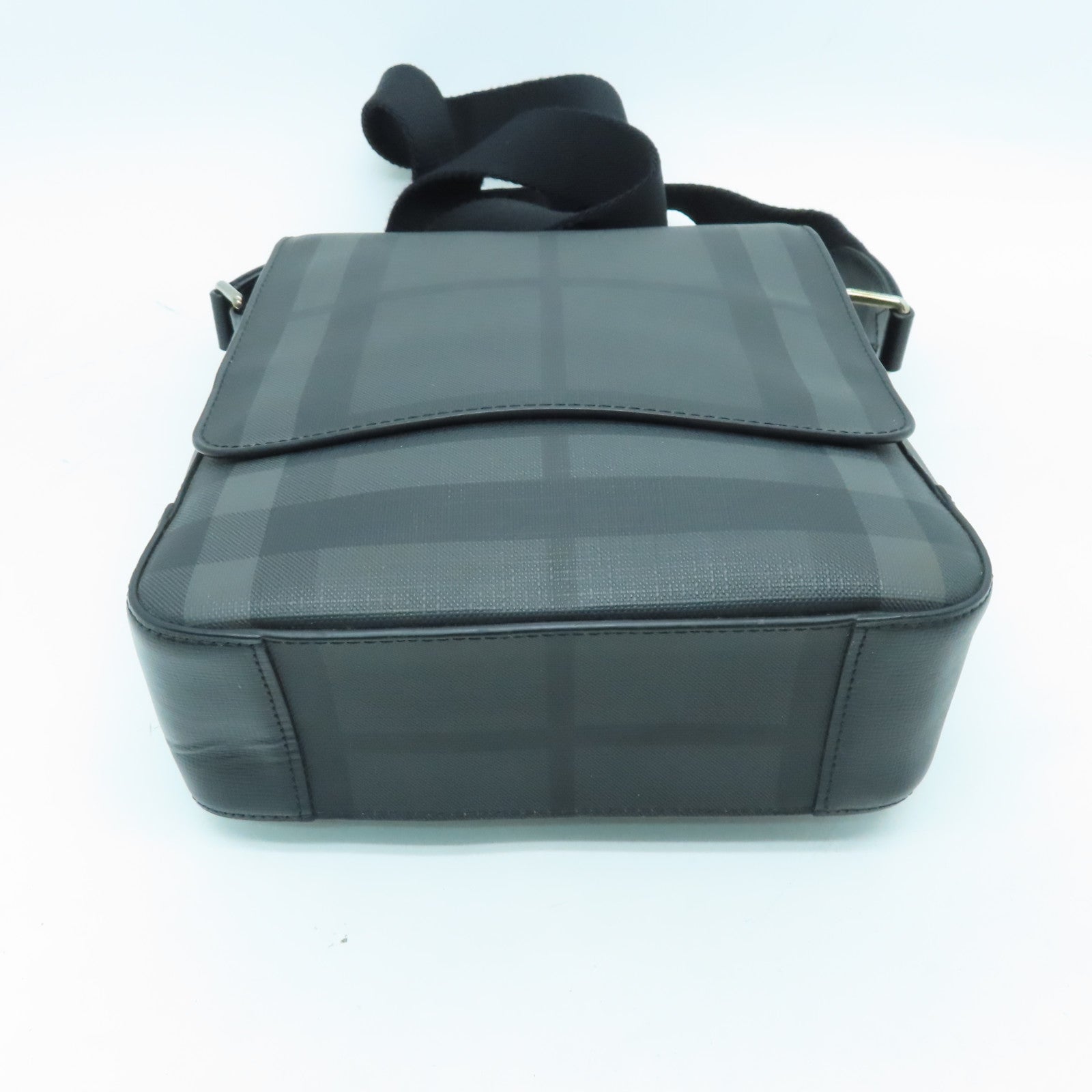 BURBERRY PVC Coated Canvas Shoulder Bag Silver Buckle Black