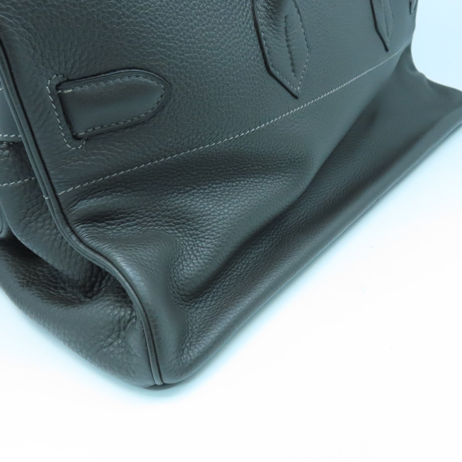 HERMES Clemence皮革Shoulder Birkin銀扣肩背袋灰色