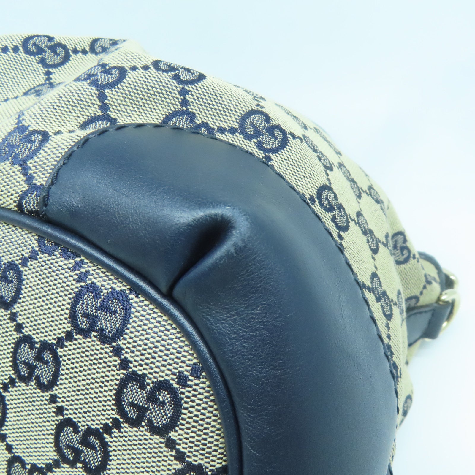 GUCCI 帆布/牛皮皮革Shoulder Bag金扣手挽肩背兩用袋藍色