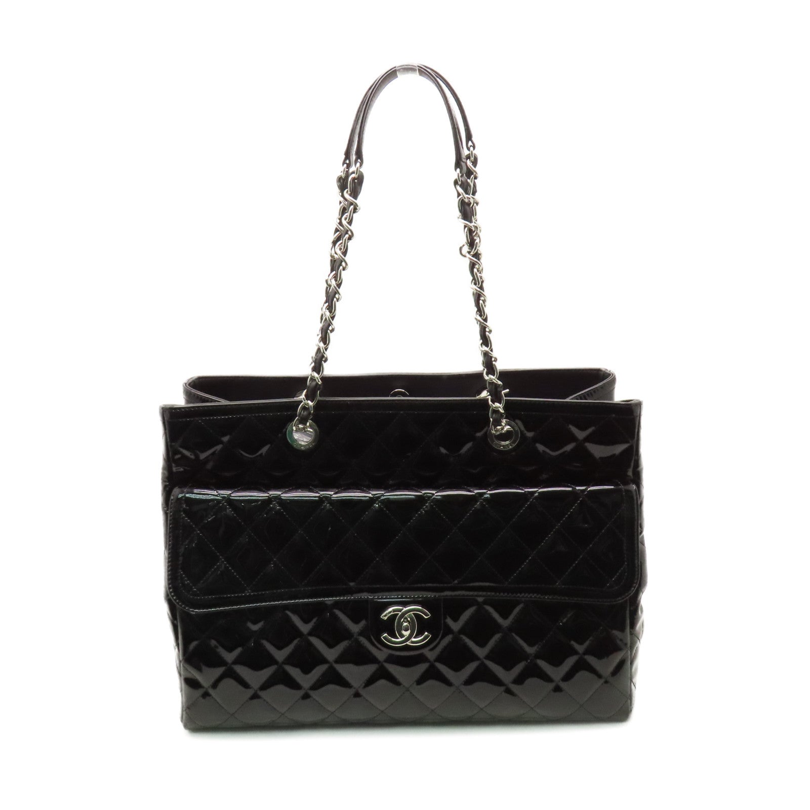 CHANEL 【激減優惠】菱格漆皮皮革Shoulder Bag銀扣鏈帶肩背袋黑色