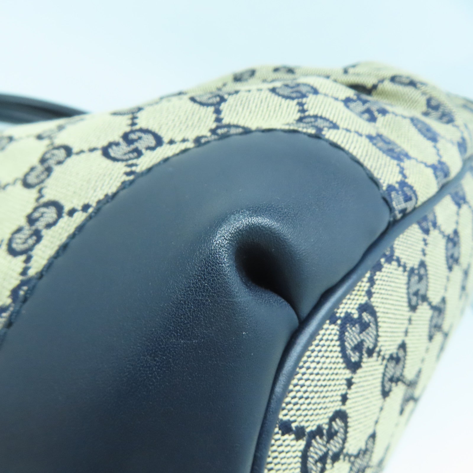 GUCCI 帆布/牛皮皮革Shoulder Bag金扣手挽肩背兩用袋藍色