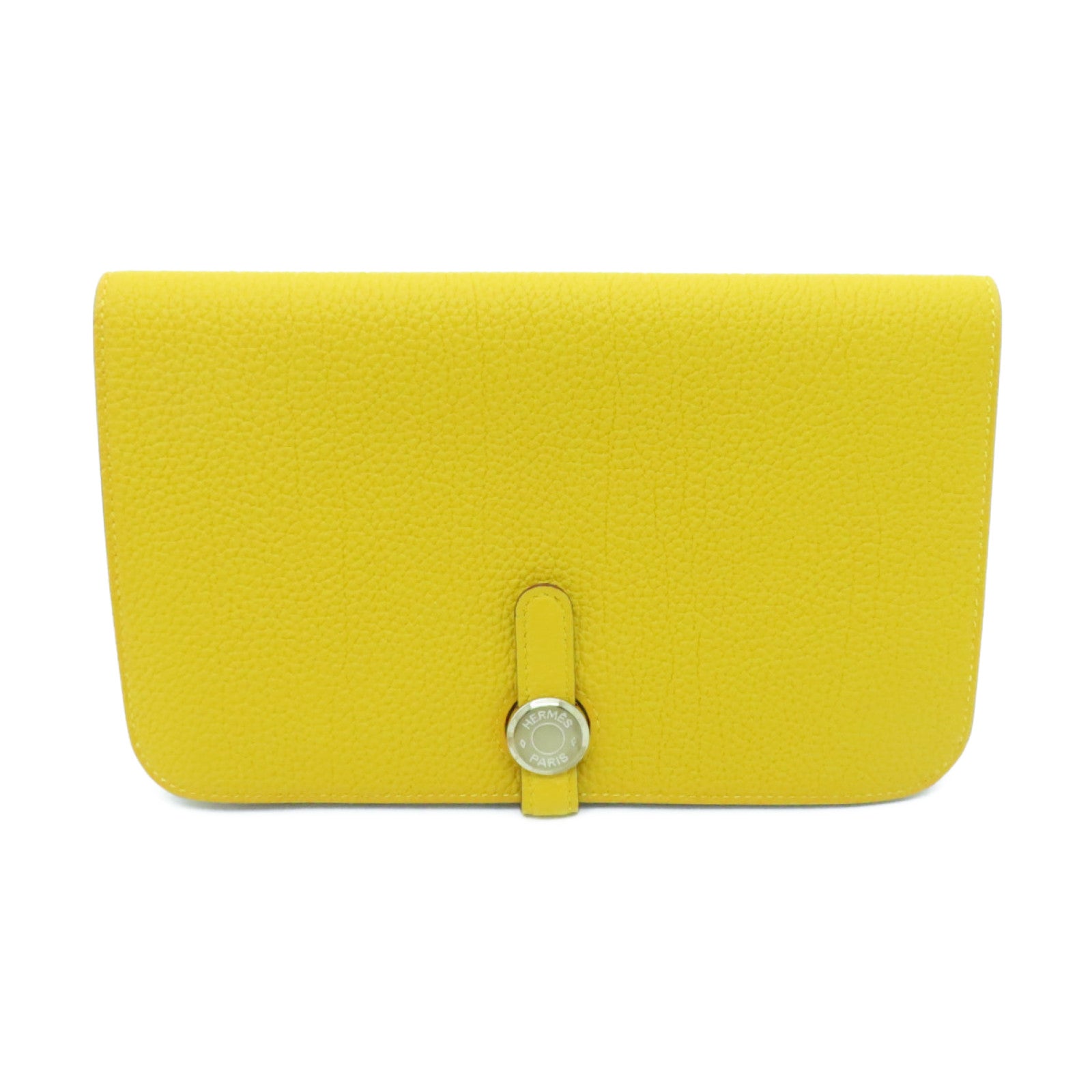 HERMES Togo皮革Dogon GM銀扣長錢包Jaune Ambre黃色