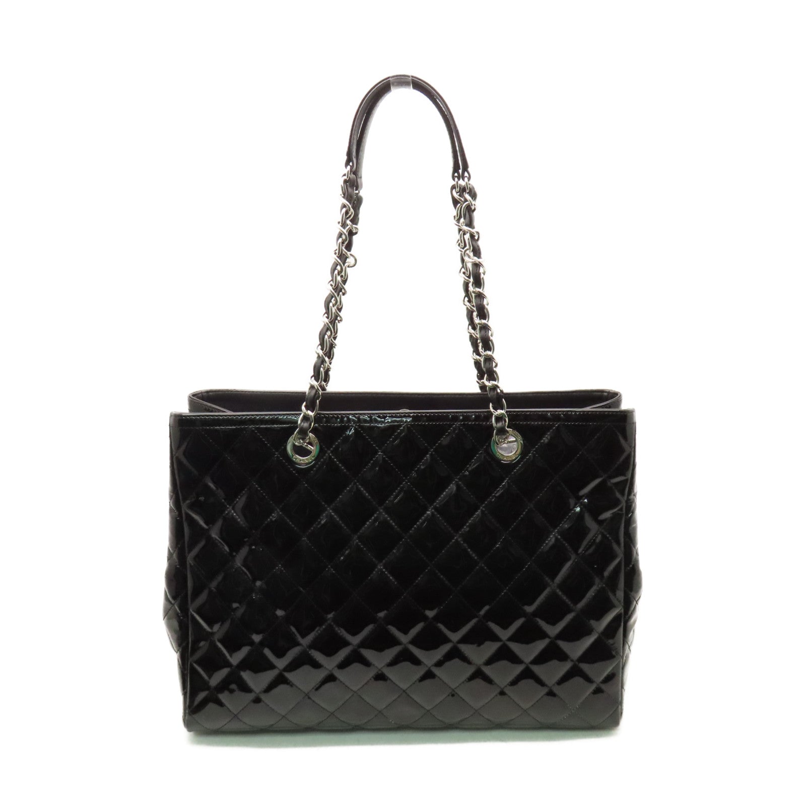 CHANEL 【激減優惠】菱格漆皮皮革Shoulder Bag銀扣鏈帶肩背袋黑色