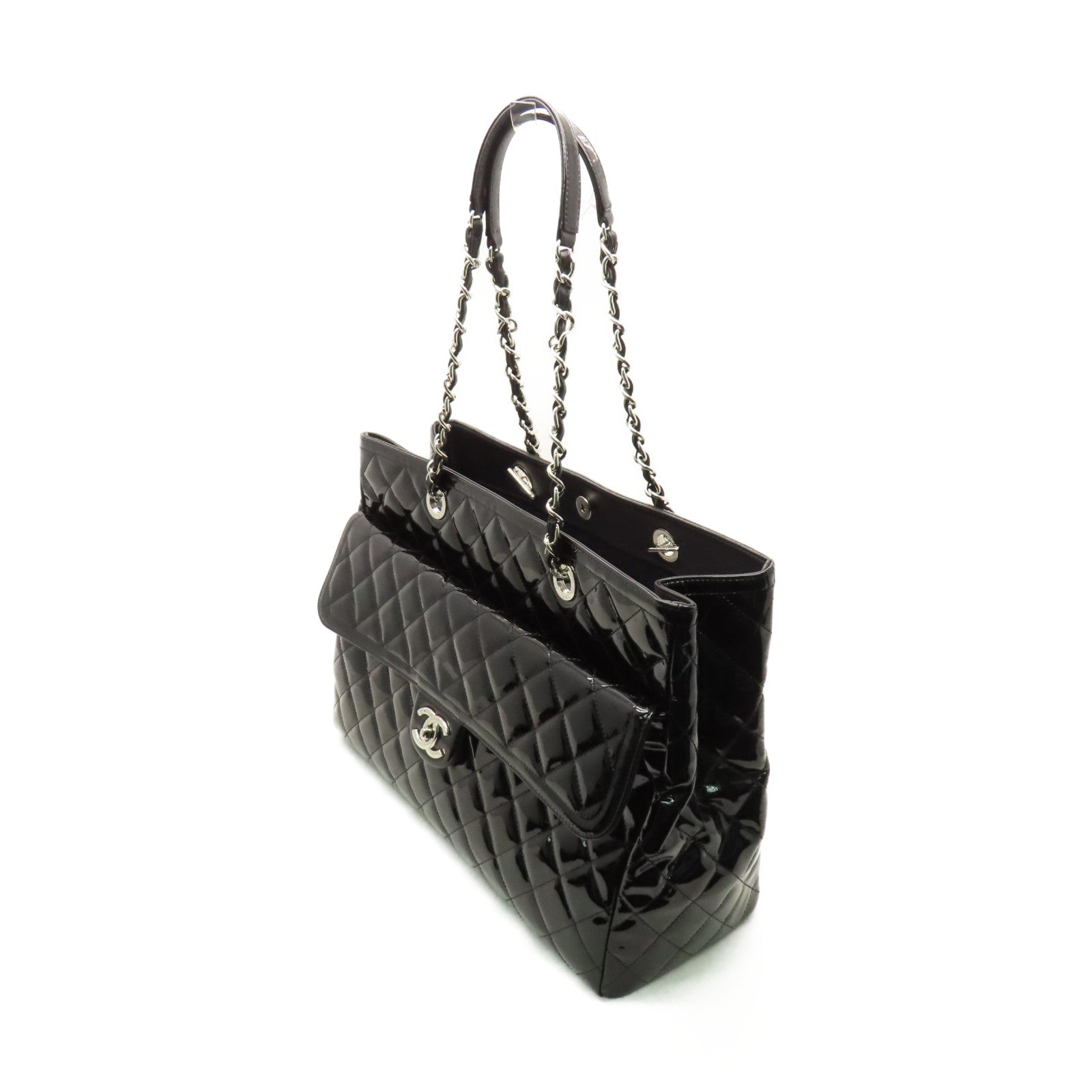 CHANEL 【激減優惠】菱格漆皮皮革Shoulder Bag銀扣鏈帶肩背袋黑色