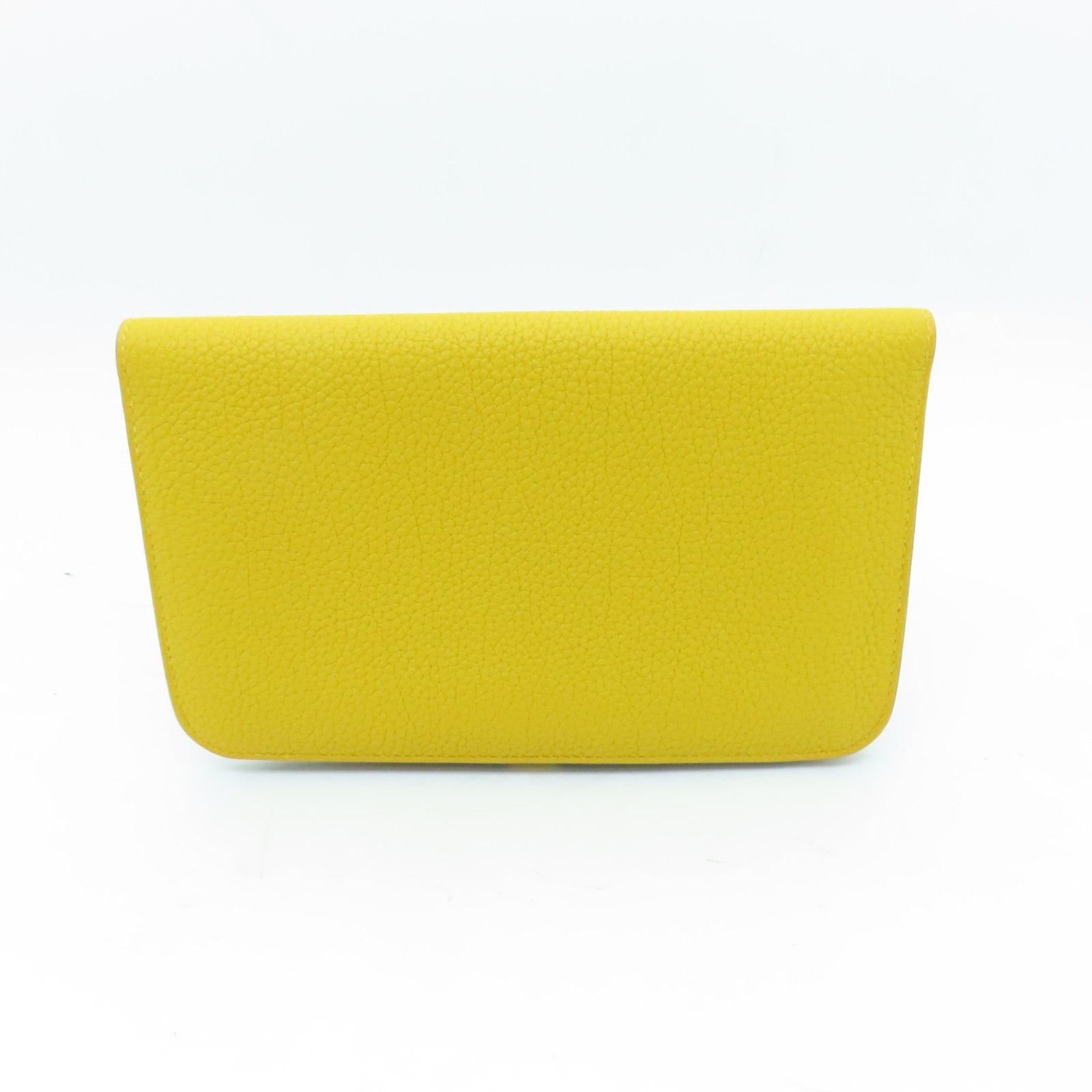 HERMES Togo皮革Dogon GM銀扣長錢包Jaune Ambre黃色