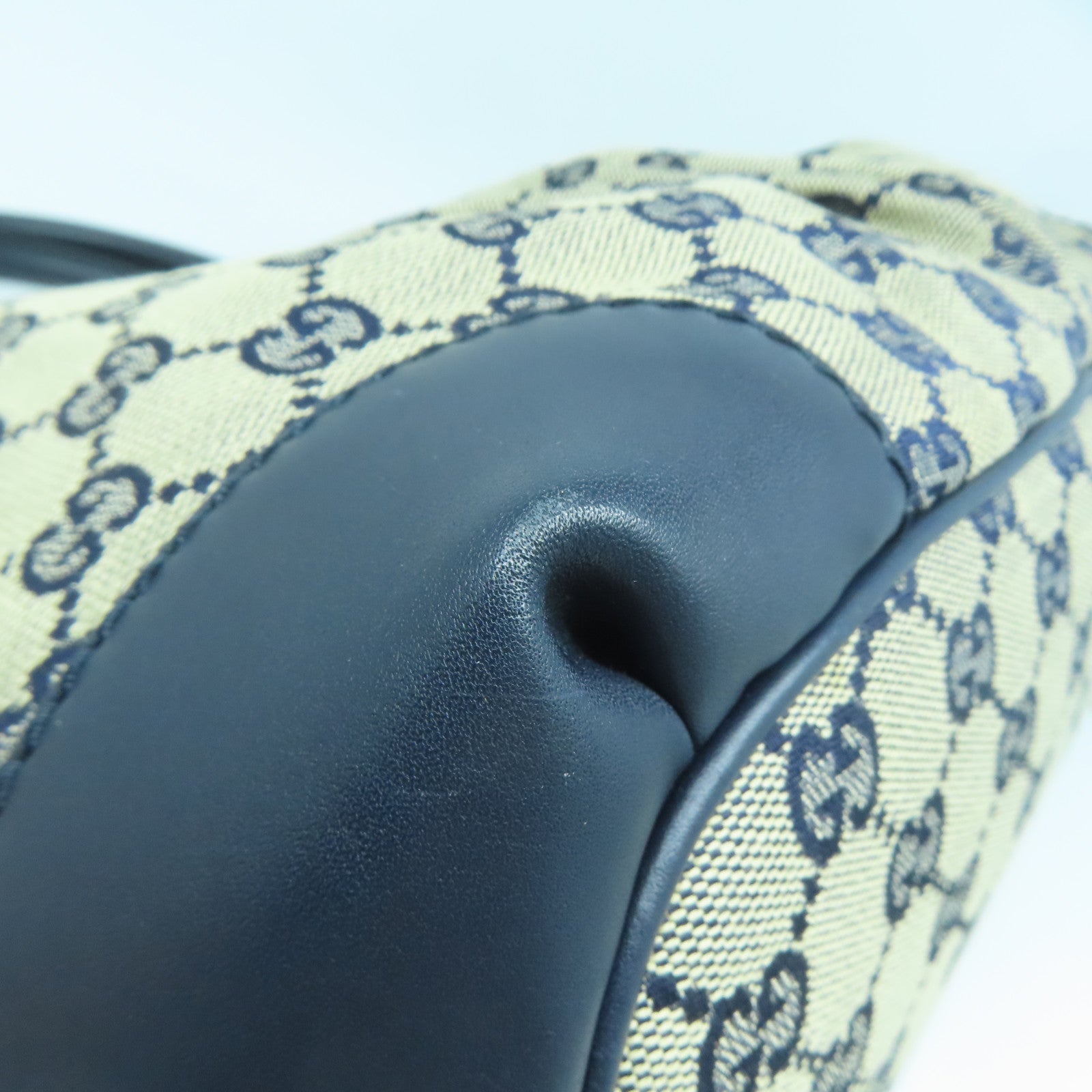 GUCCI 帆布/牛皮皮革Shoulder Bag金扣手挽肩背兩用袋藍色