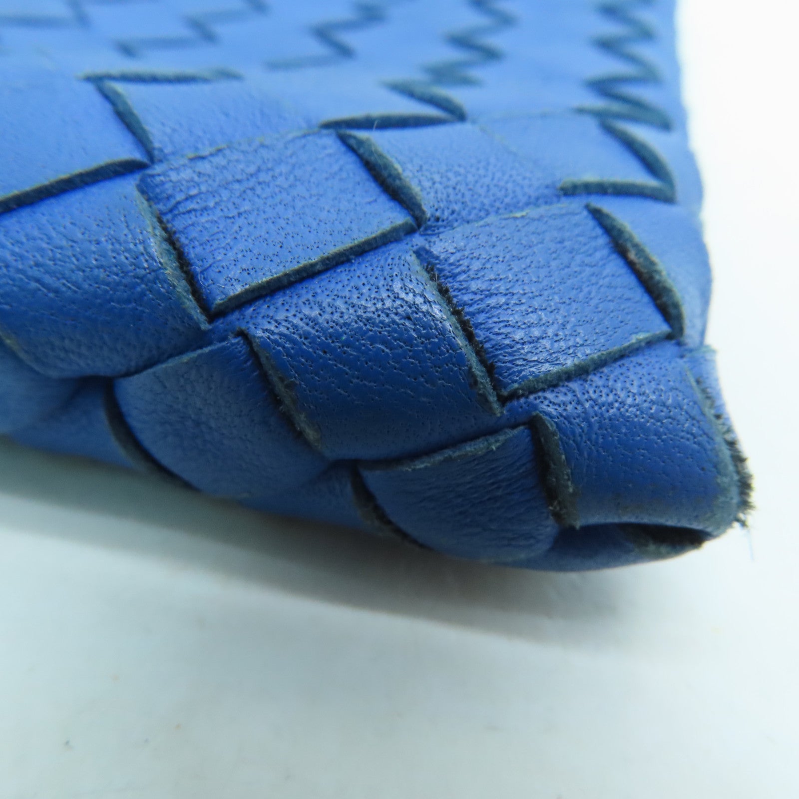BOTTEGA VENETA 織紋皮革Pouch Clutch Bag銀扣藍色
