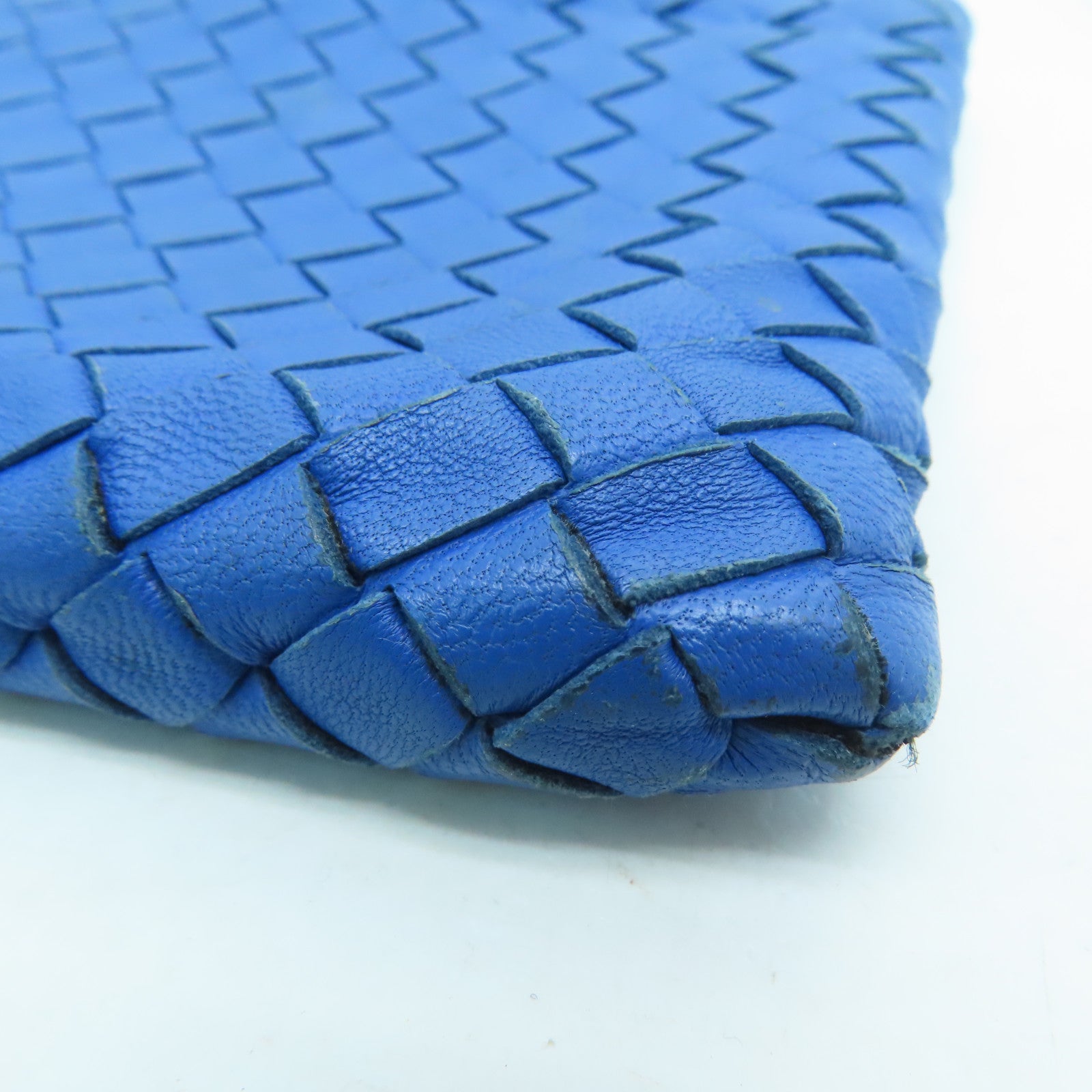 BOTTEGA VENETA 織紋皮革Pouch Clutch Bag銀扣藍色