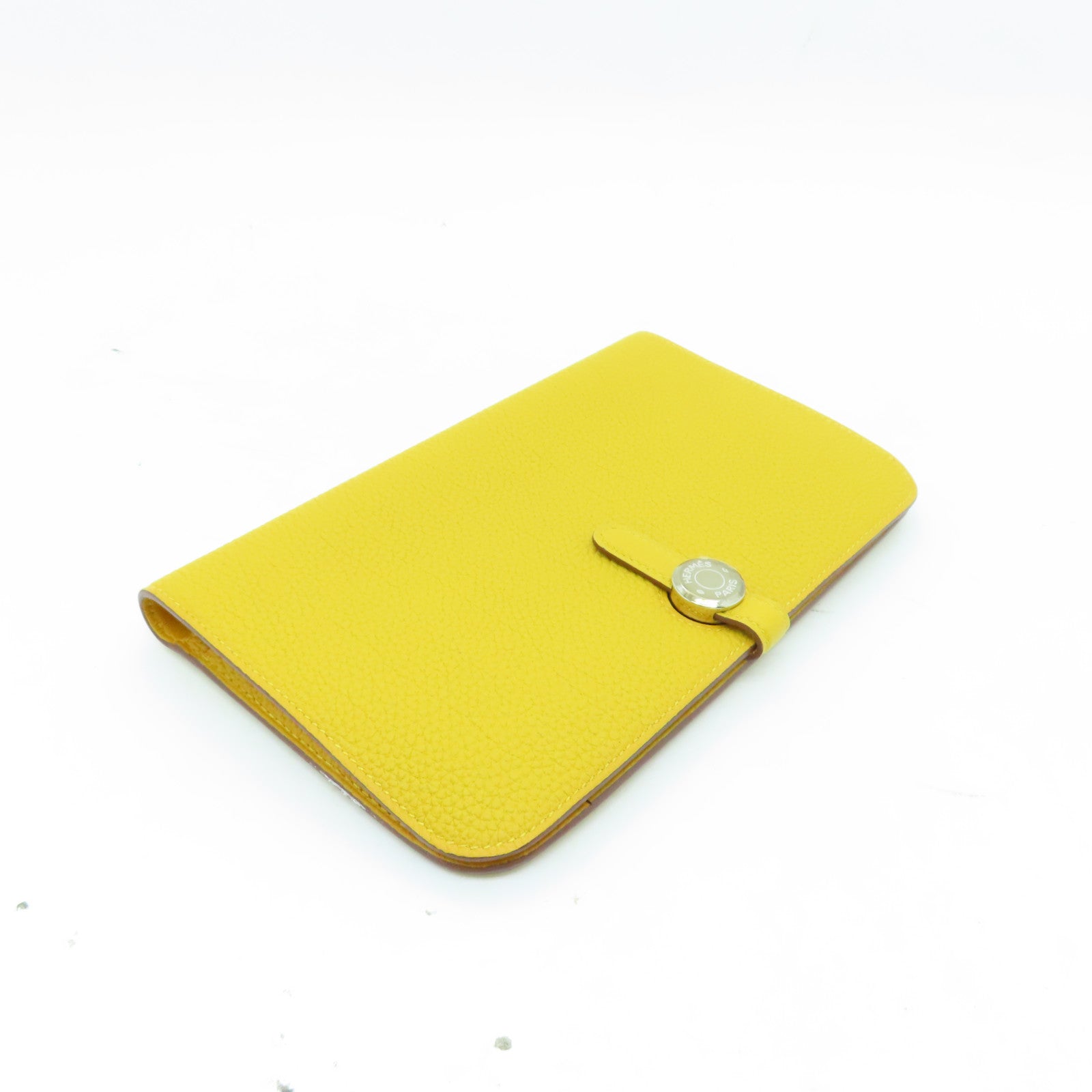 HERMES Togo皮革Dogon GM銀扣長錢包Jaune Ambre黃色