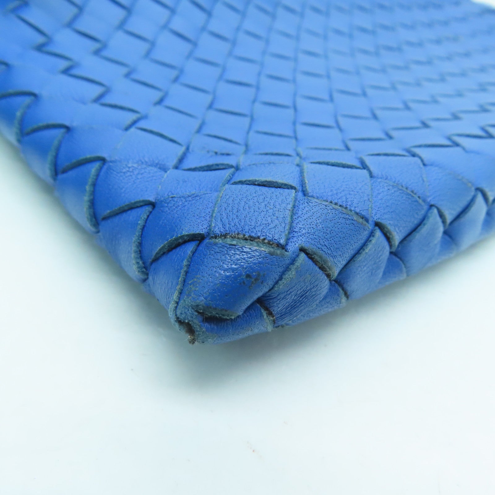 BOTTEGA VENETA 織紋皮革Pouch Clutch Bag銀扣藍色