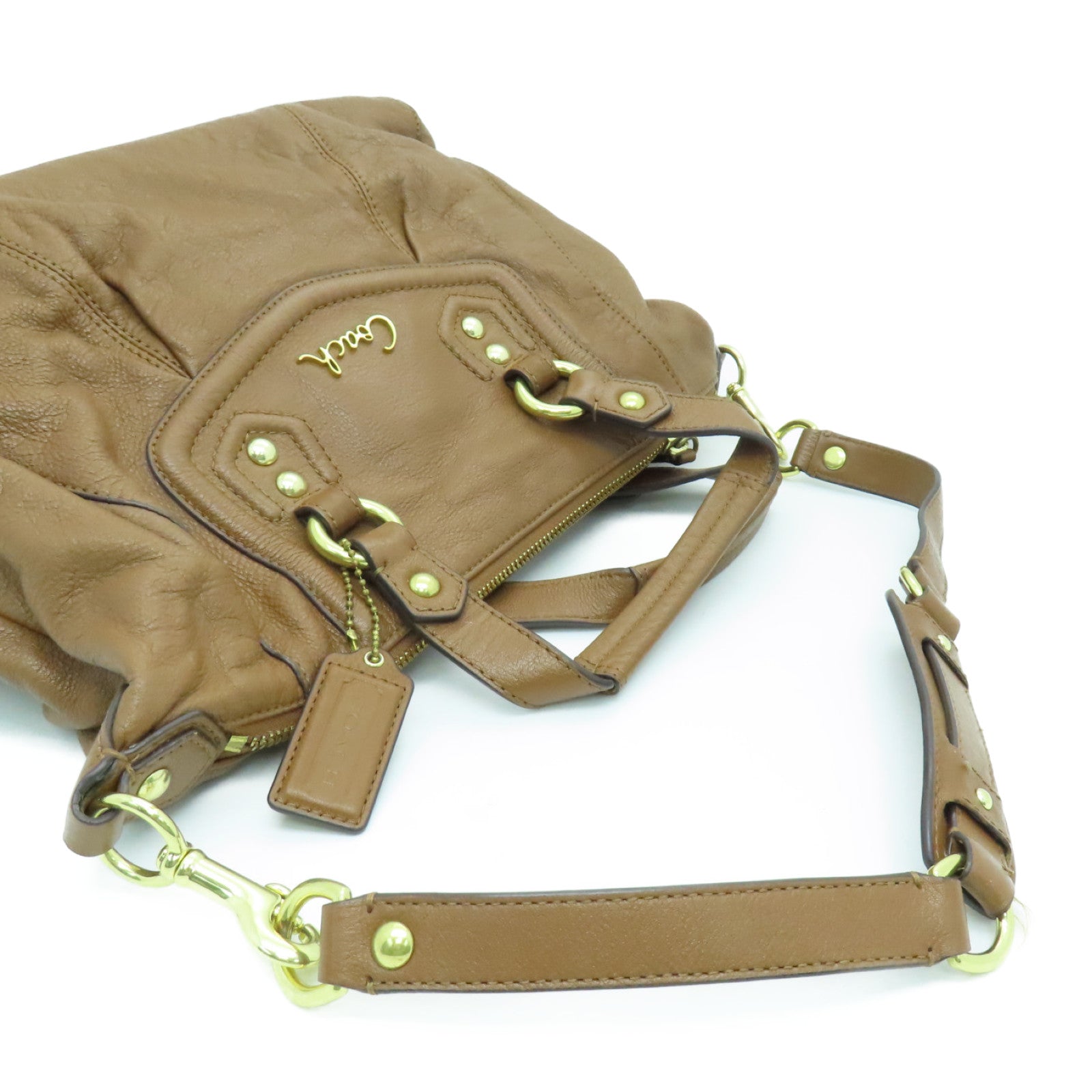 COACH Cowhide Leather 2way Shoulder Bag Gold Buckle Handle Shoulder Bag Brown