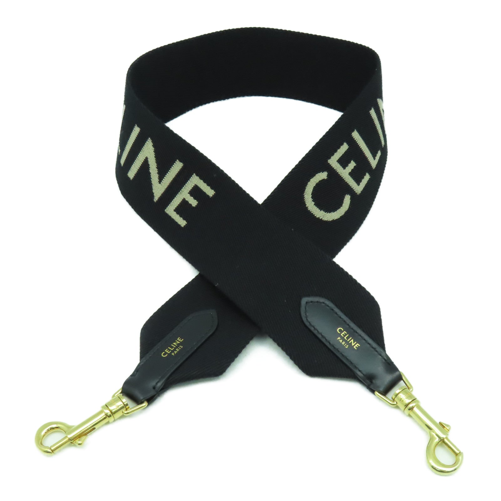 CELINE 帆布Strap金扣肩背帶黑色