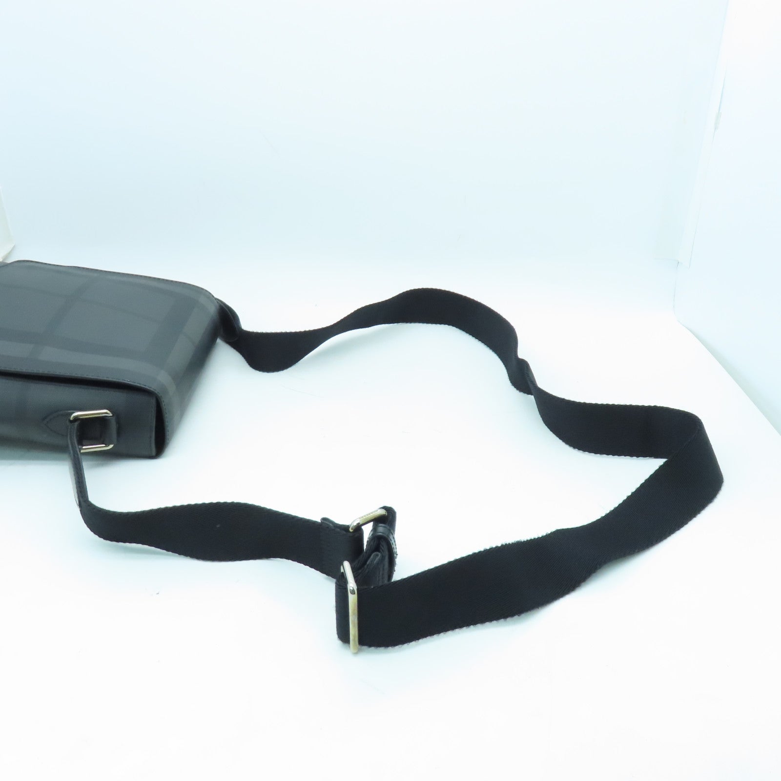 BURBERRY PVC Coated Canvas Shoulder Bag Silver Buckle Black
