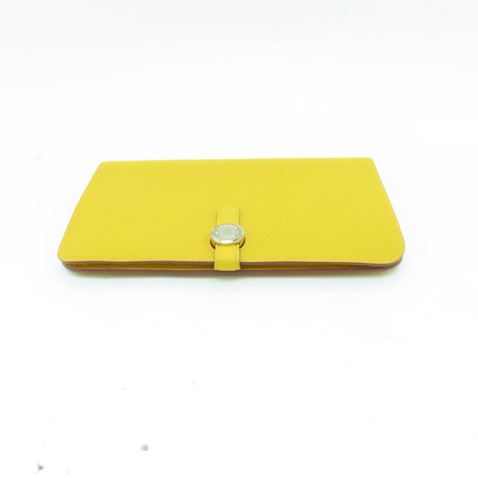HERMES Togo皮革Dogon GM銀扣長錢包Jaune Ambre黃色