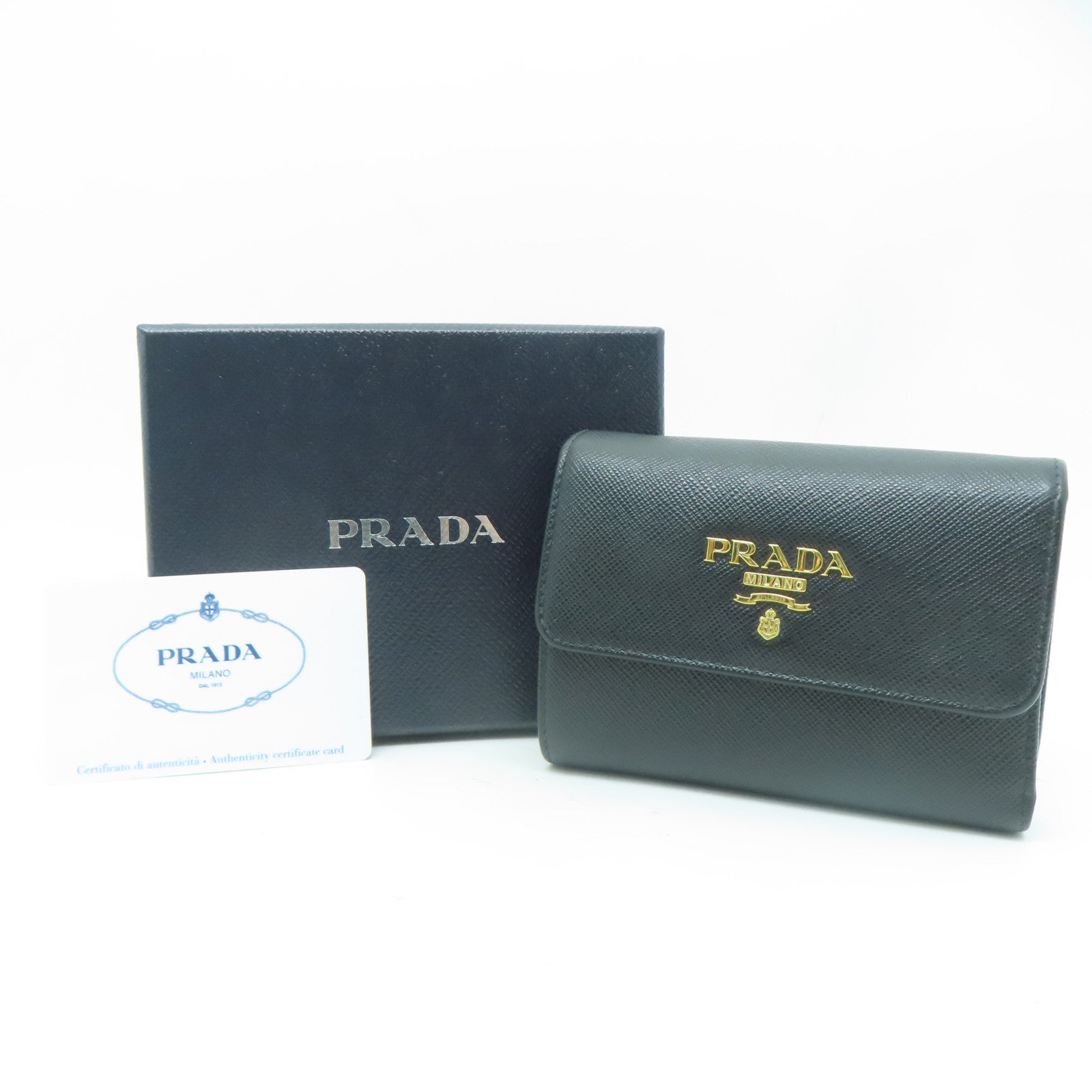 PRADA 牛皮皮革Wallet金扣錢包黑色