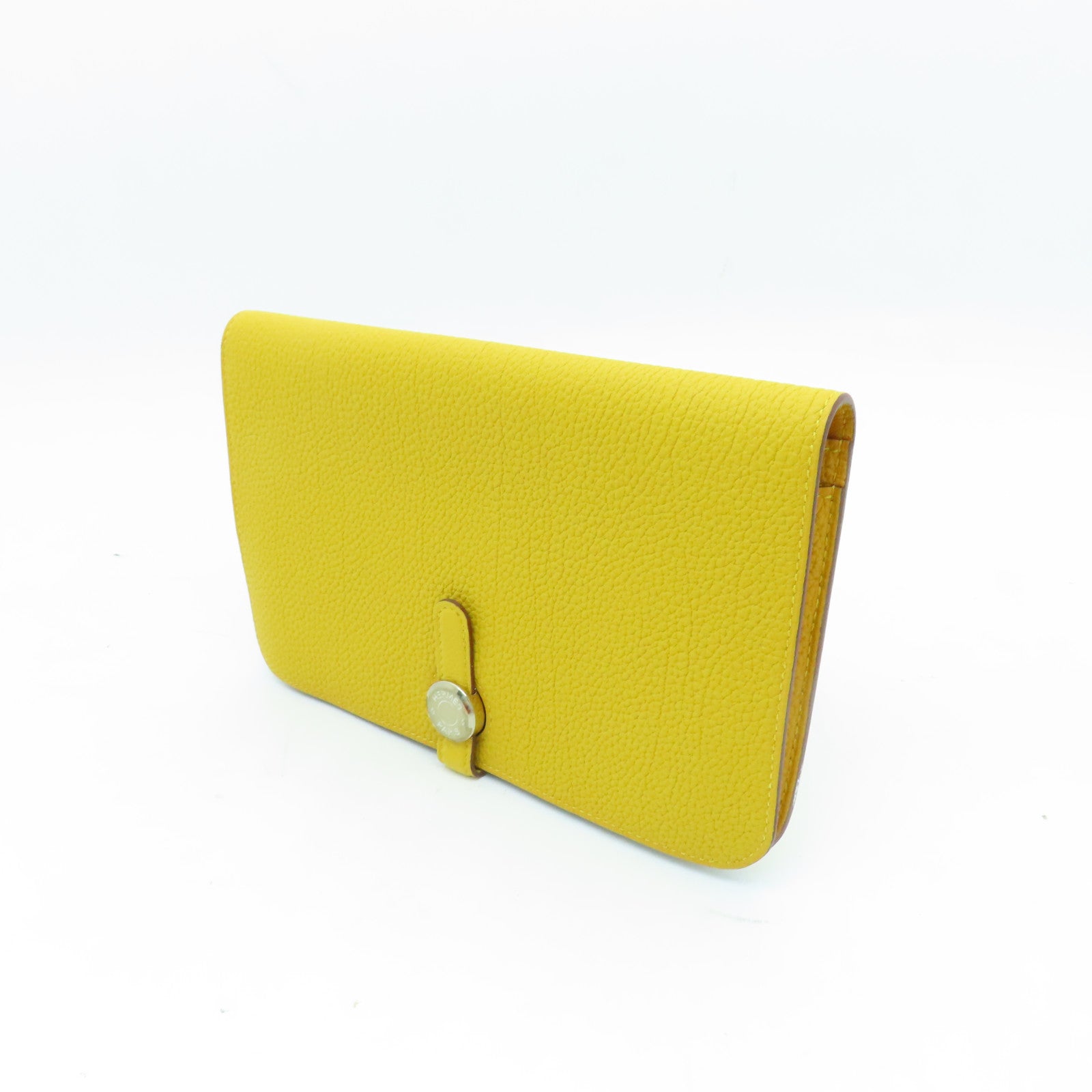 HERMES Togo皮革Dogon GM銀扣長錢包Jaune Ambre黃色