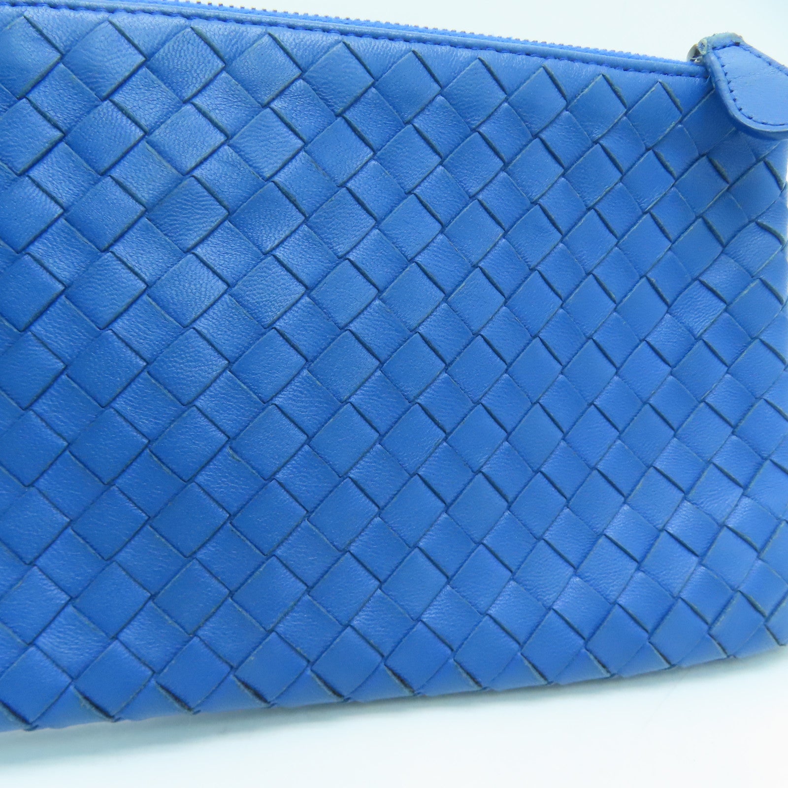 BOTTEGA VENETA 織紋皮革Pouch Clutch Bag銀扣藍色