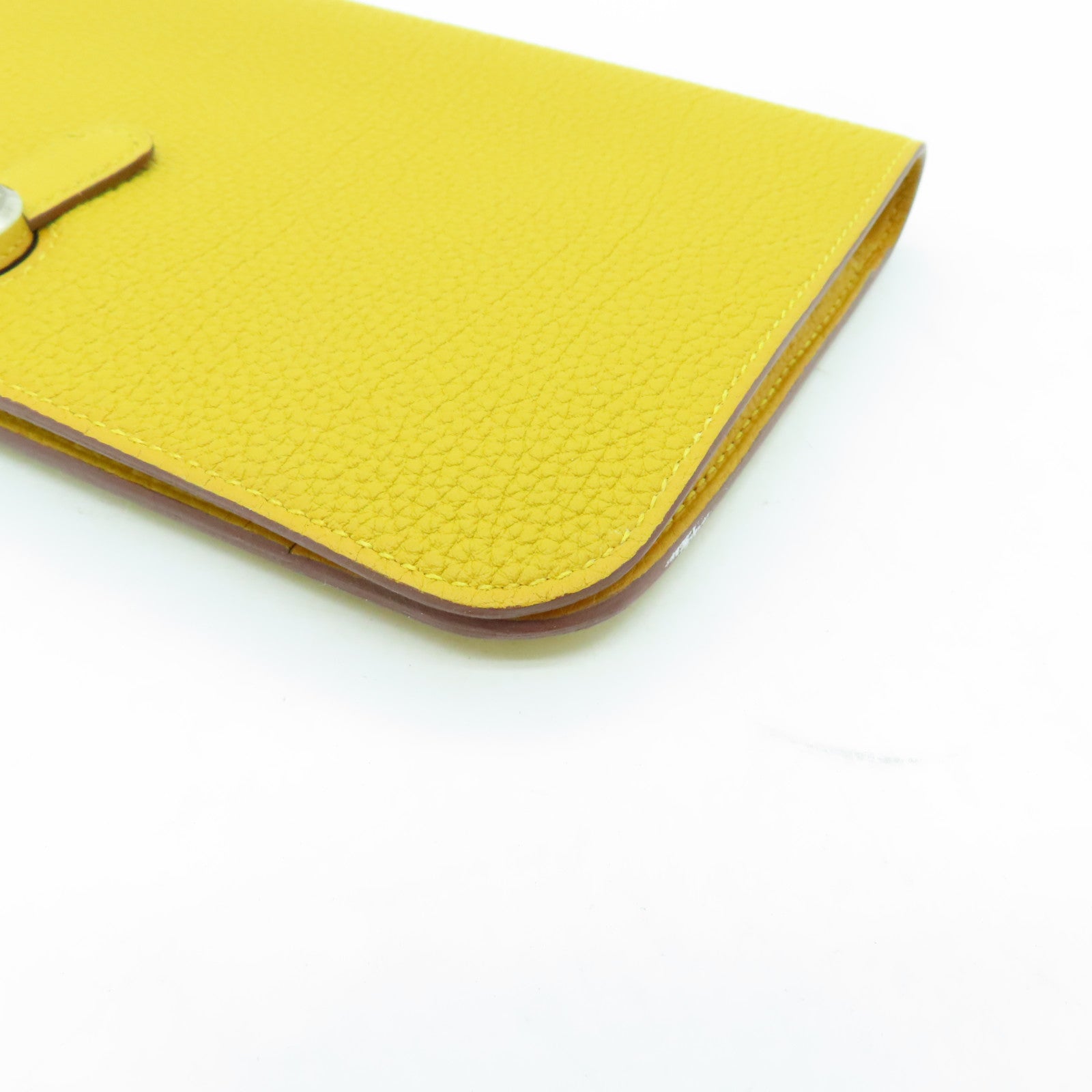 HERMES Togo皮革Dogon GM銀扣長錢包Jaune Ambre黃色