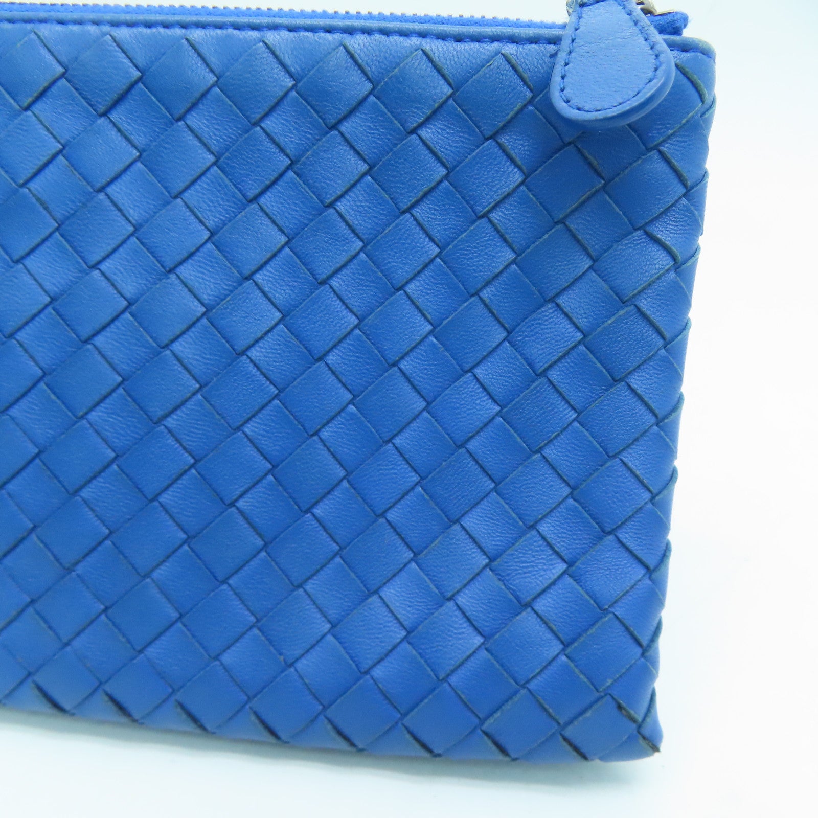 BOTTEGA VENETA 織紋皮革Pouch Clutch Bag銀扣藍色