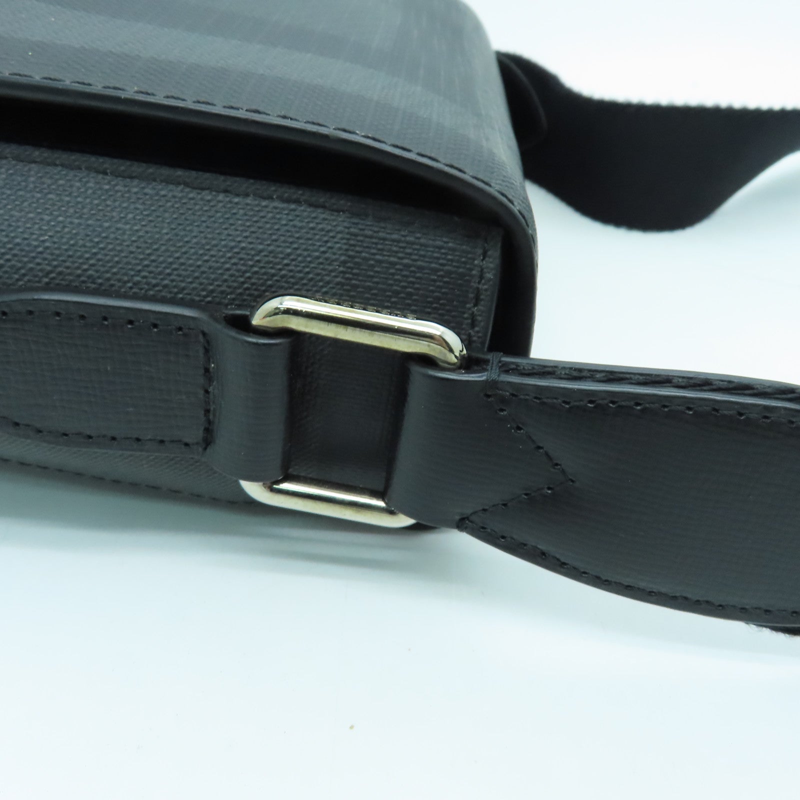 BURBERRY PVC Coated Canvas Shoulder Bag Silver Buckle Black