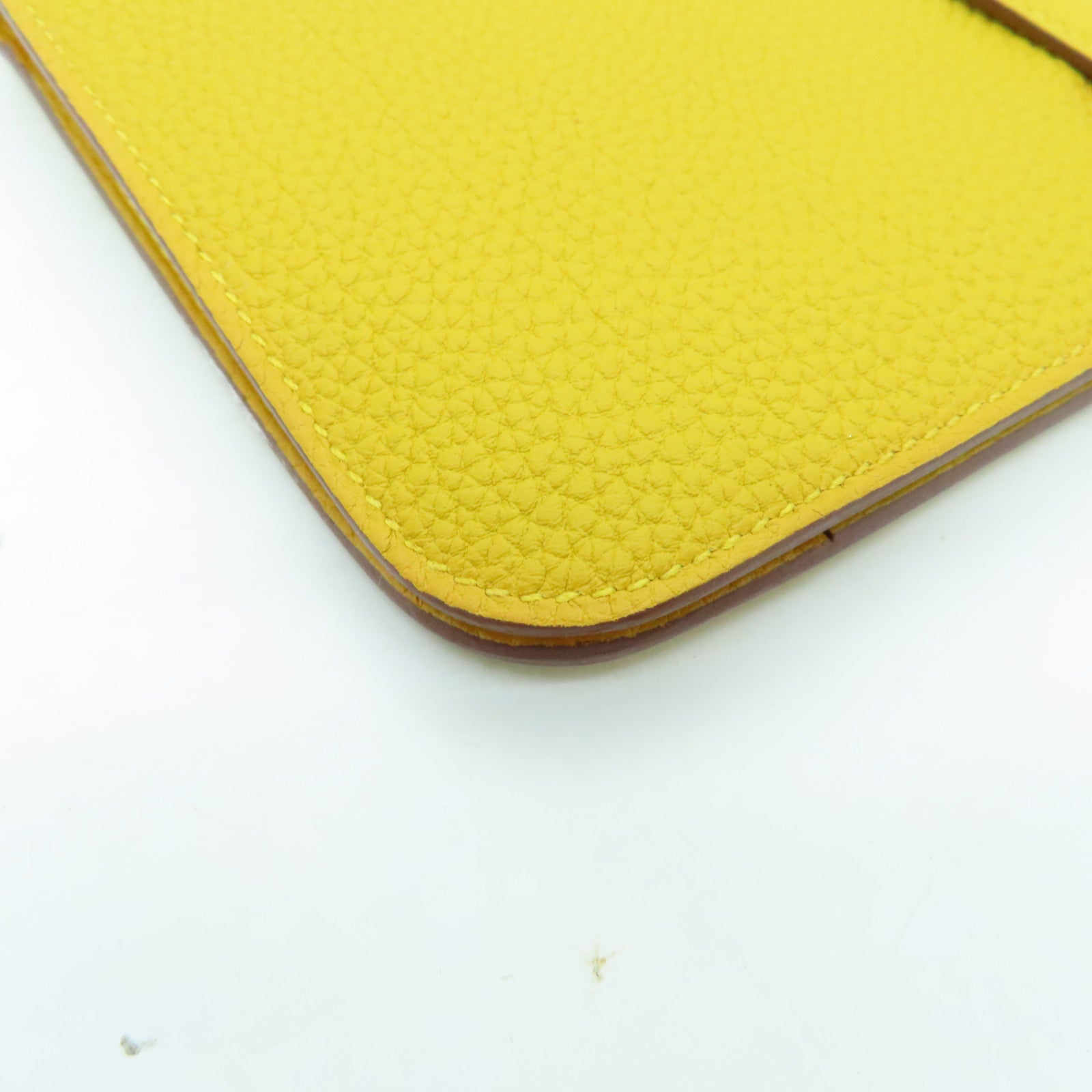 HERMES Togo皮革Dogon GM銀扣長錢包Jaune Ambre黃色